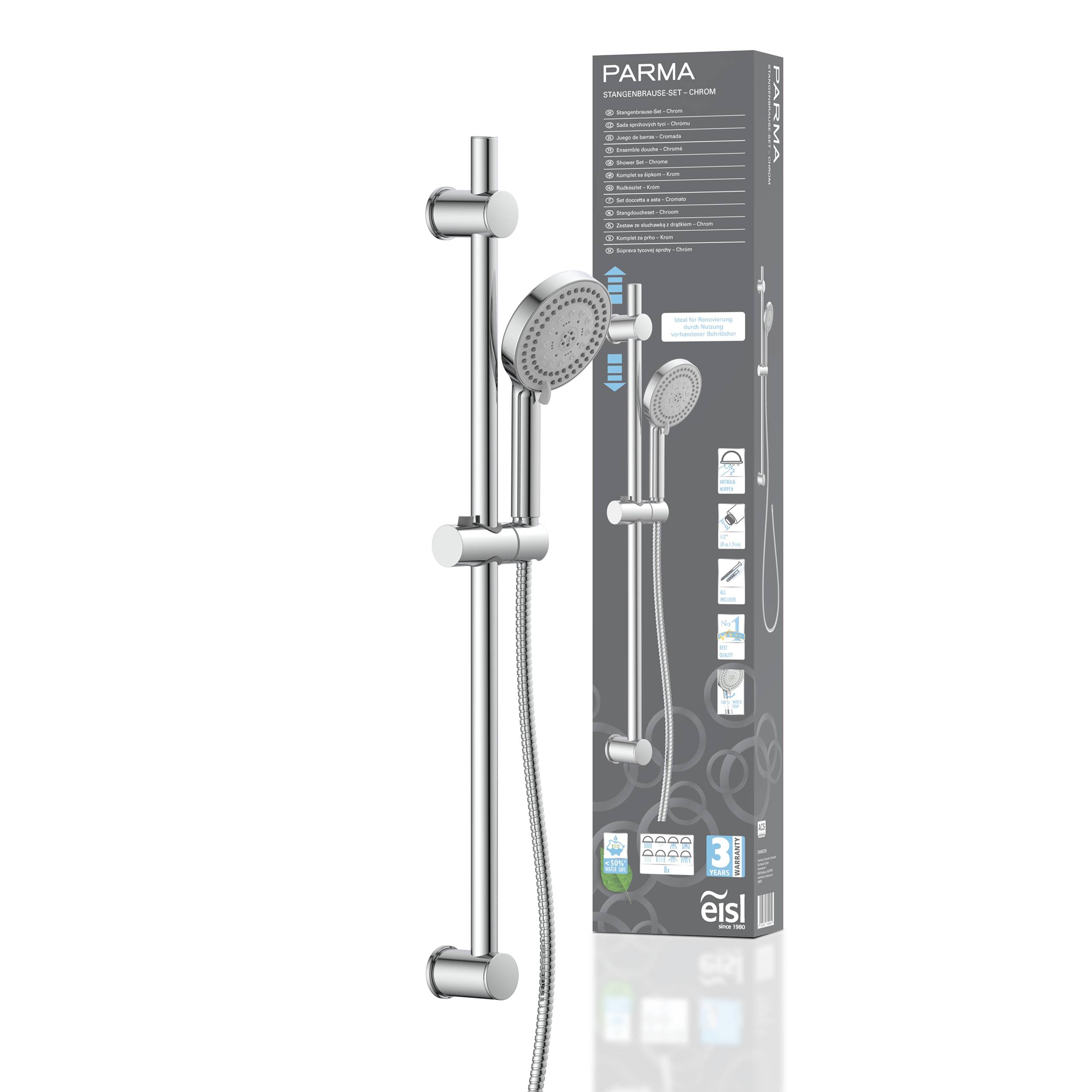 PARMA Stangenbrause-Set, Chrom