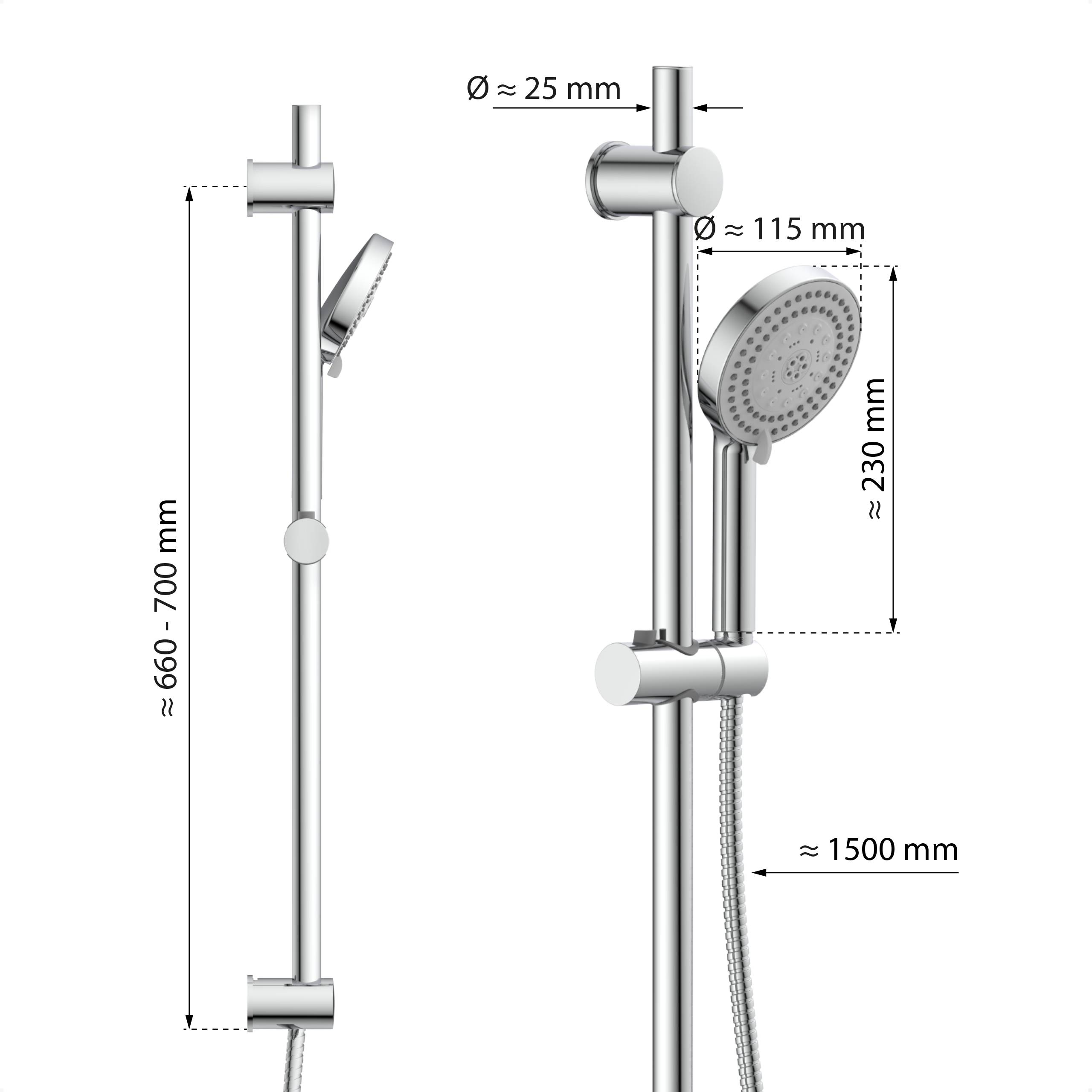 PARMA Stangenbrause-Set, Chrom