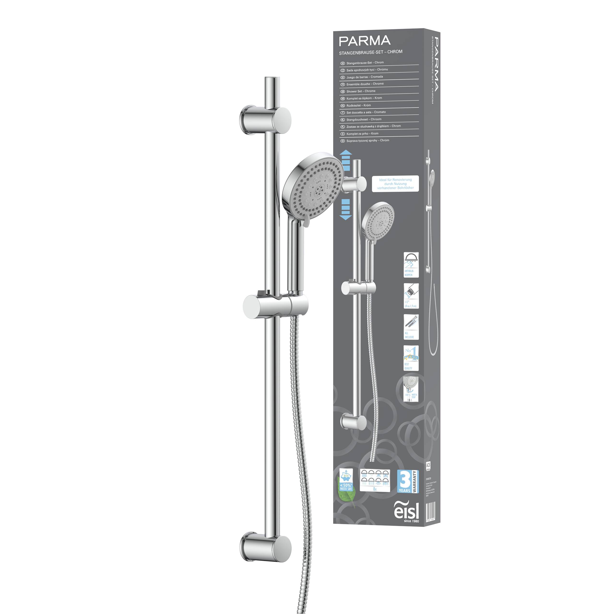 PARMA Stangenbrause-Set, Chrom