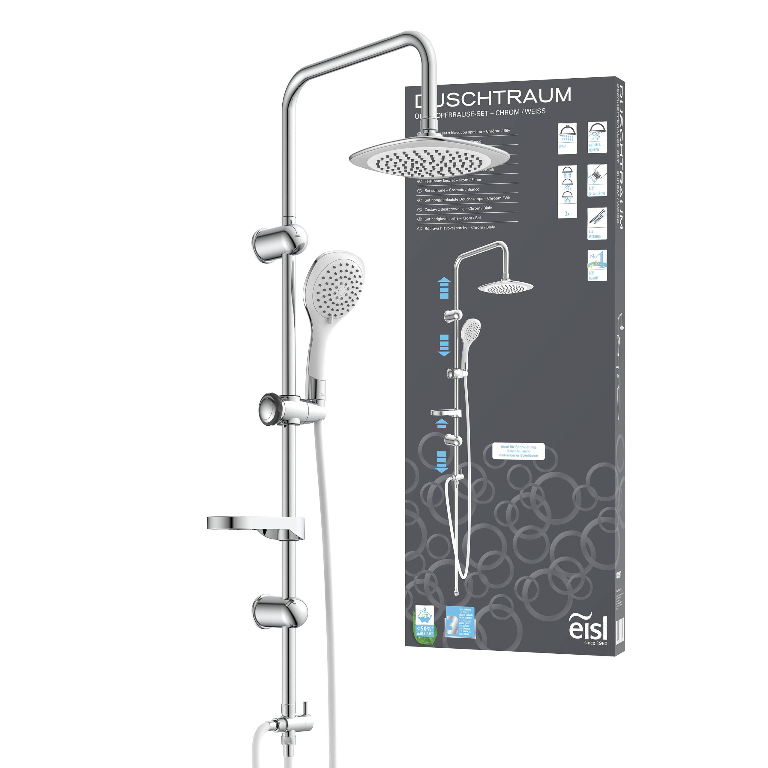 DUSCHTRAUM Überkopfbrause-Set, Chrom/Weiß