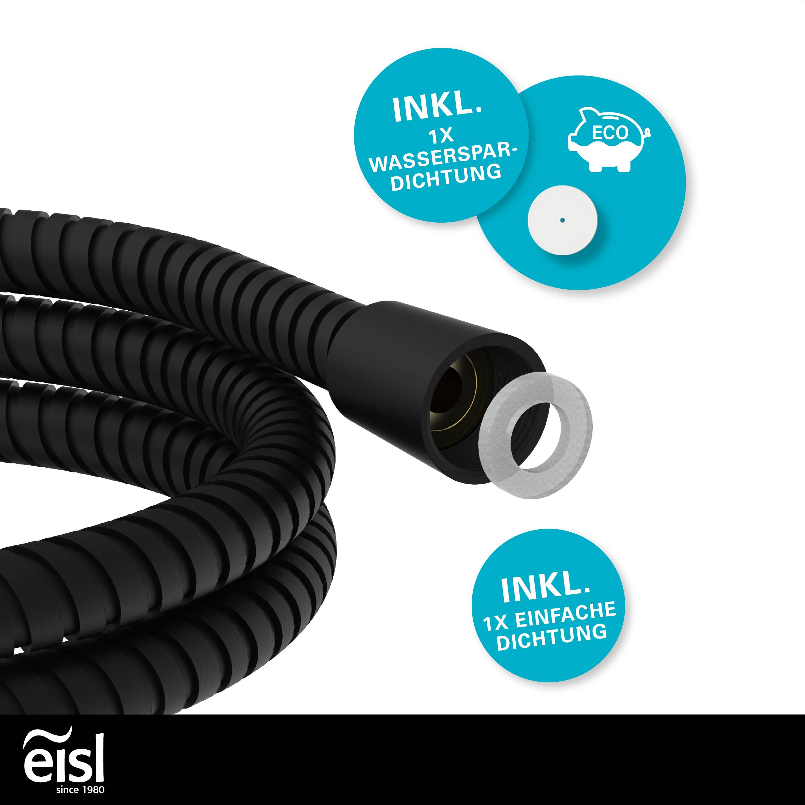 Brauseschlauch 150 cm, Edelstahl, Schwarz matt