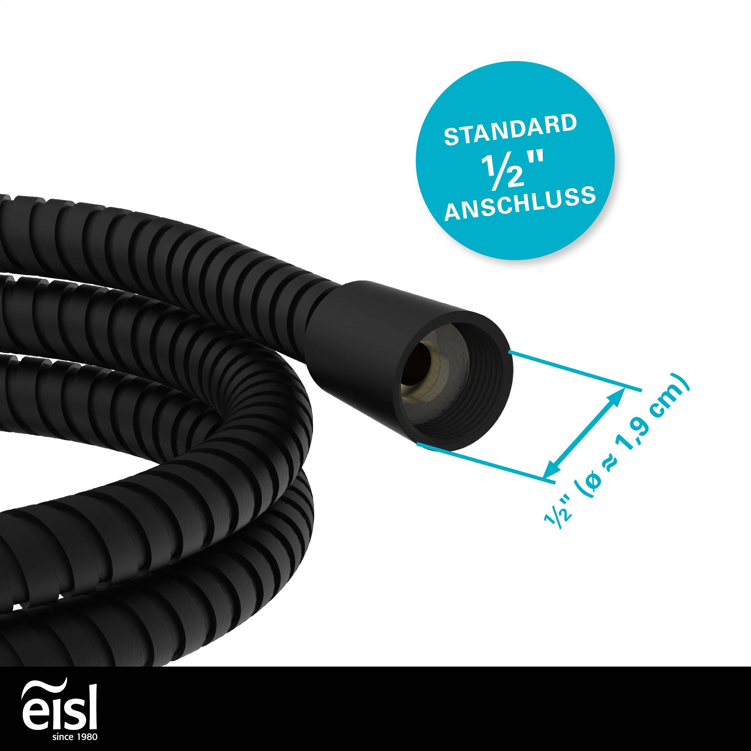 Brauseschlauch 150 cm, Edelstahl, Schwarz matt