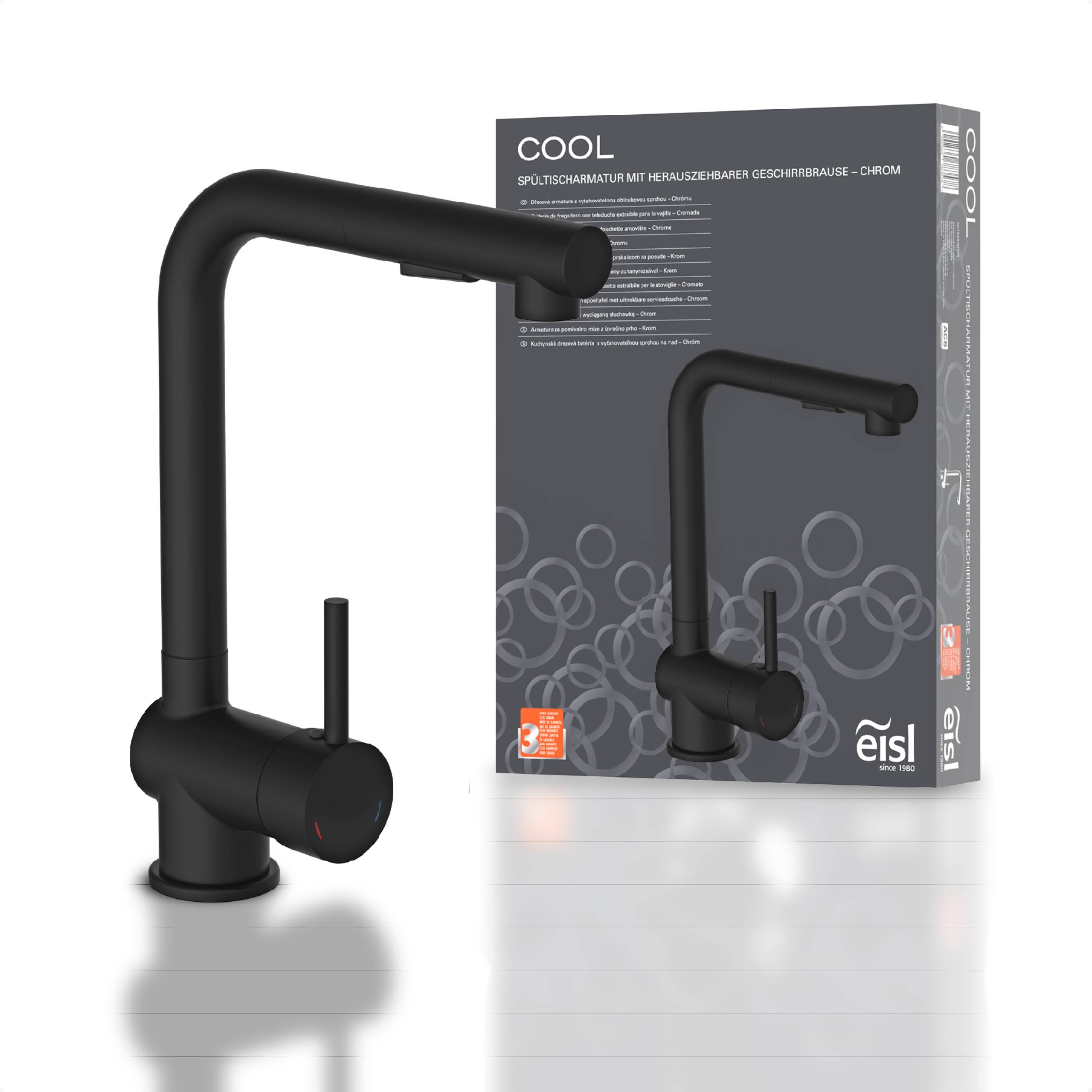 COOL Spültischarmatur, Schwarz matt, mit herausziehbarer Geschirrbrause