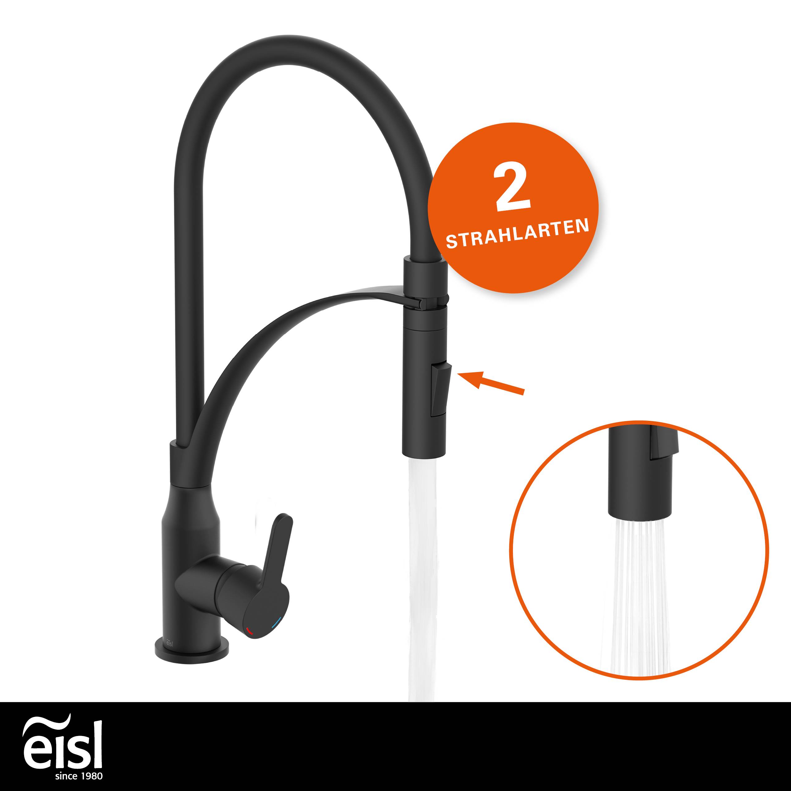 CARNEO Spültischarmatur, Schwarz matt/Schwarz, mit Soft-Touch Schlauch