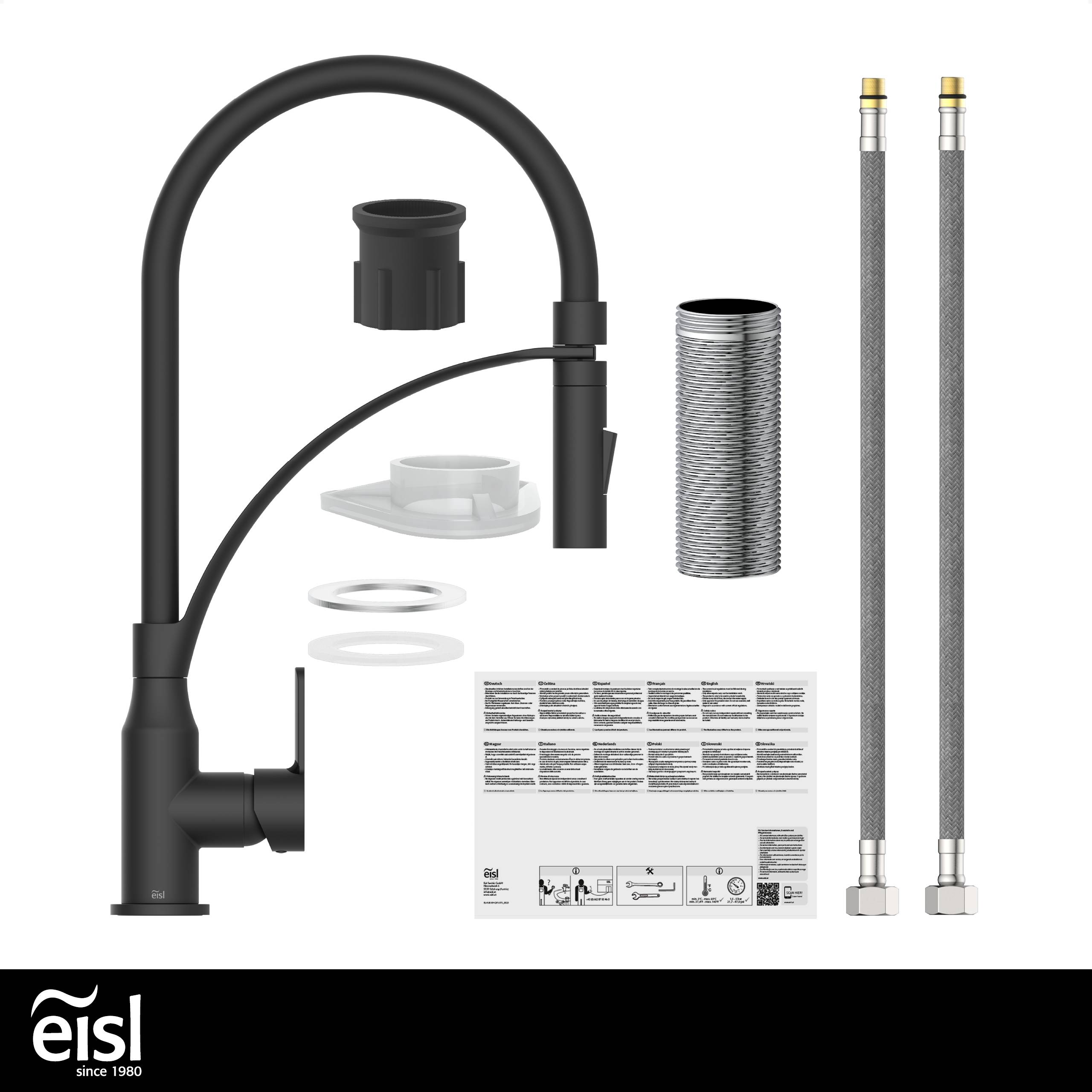 CARNEO Spültischarmatur, Schwarz matt/Schwarz, mit Soft-Touch Schlauch