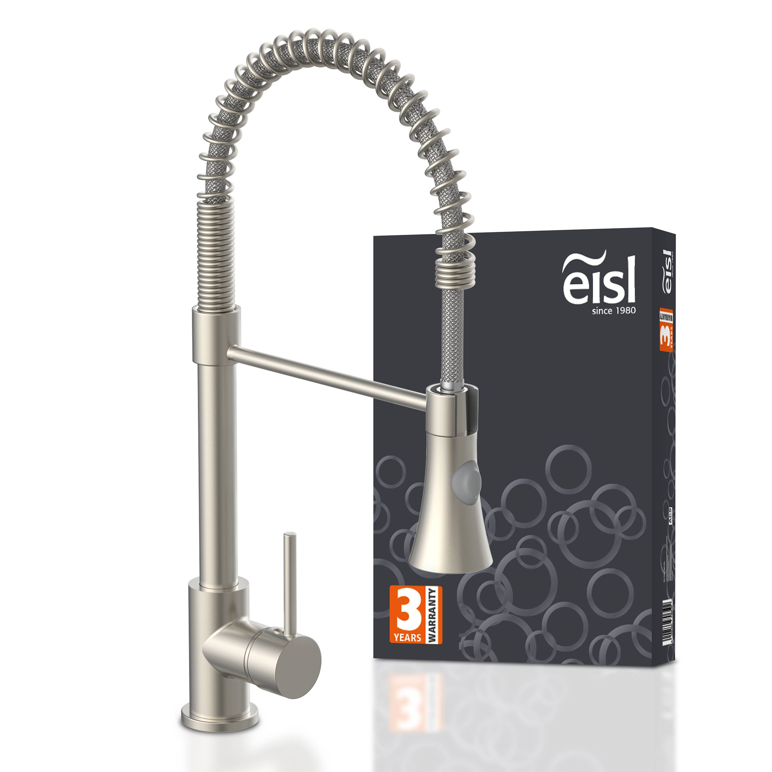 LEON Spiralfeder Spültischarmatur, Edelstahloptik, mit herausziehbarer Geschirrbrause