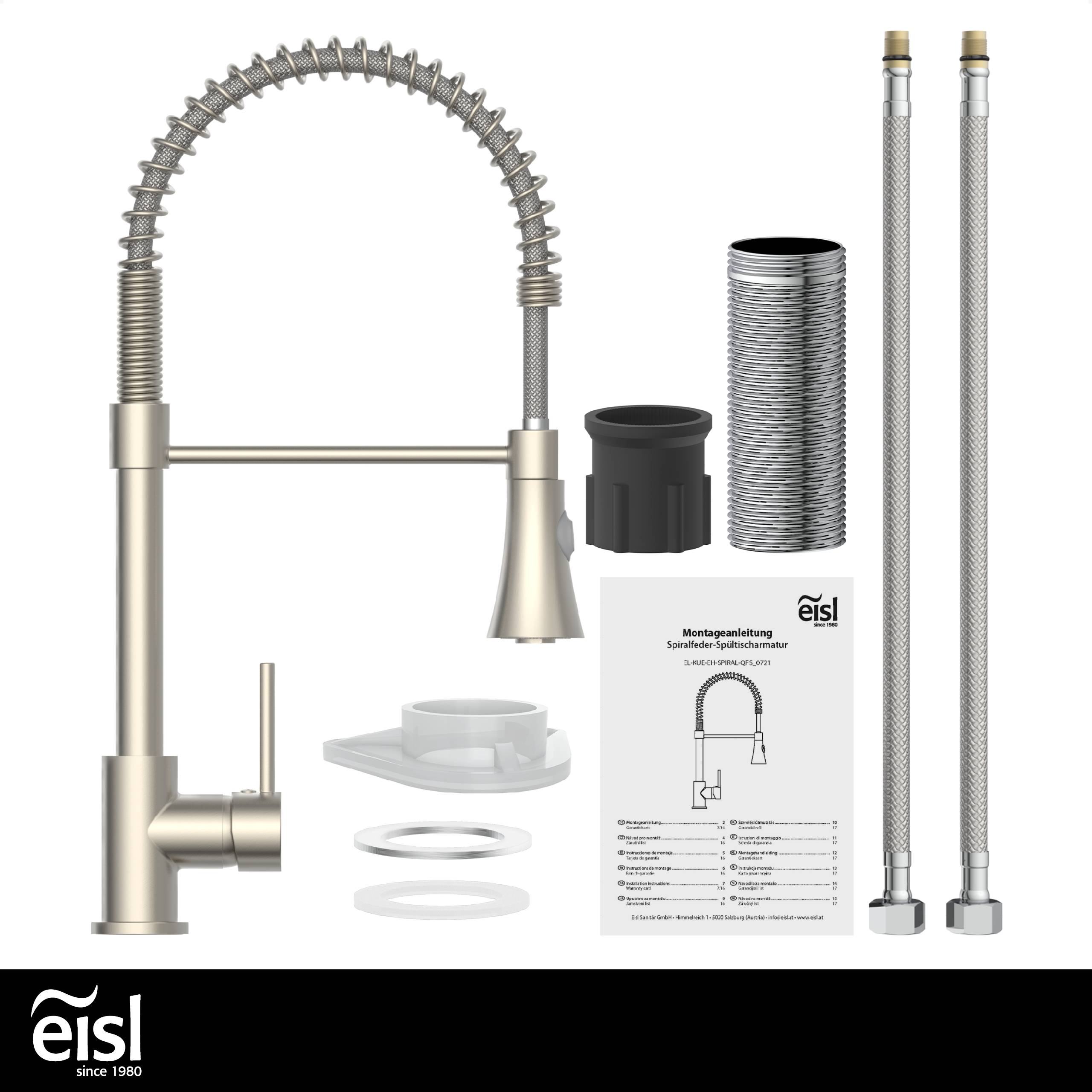 LEON Spiralfeder Spültischarmatur, Edelstahloptik, mit herausziehbarer Geschirrbrause