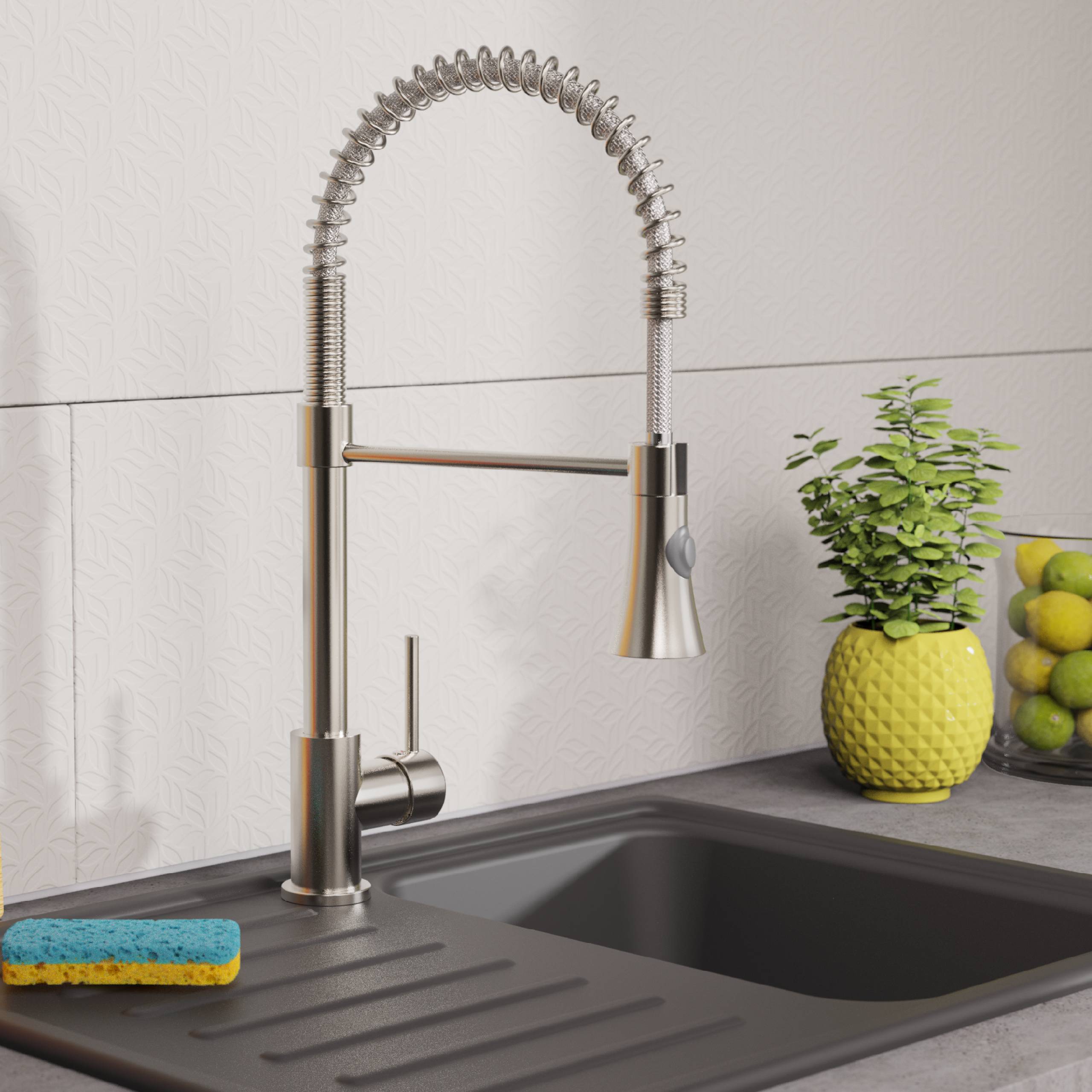 LEON Spiralfeder Spültischarmatur, Edelstahloptik, mit herausziehbarer Geschirrbrause
