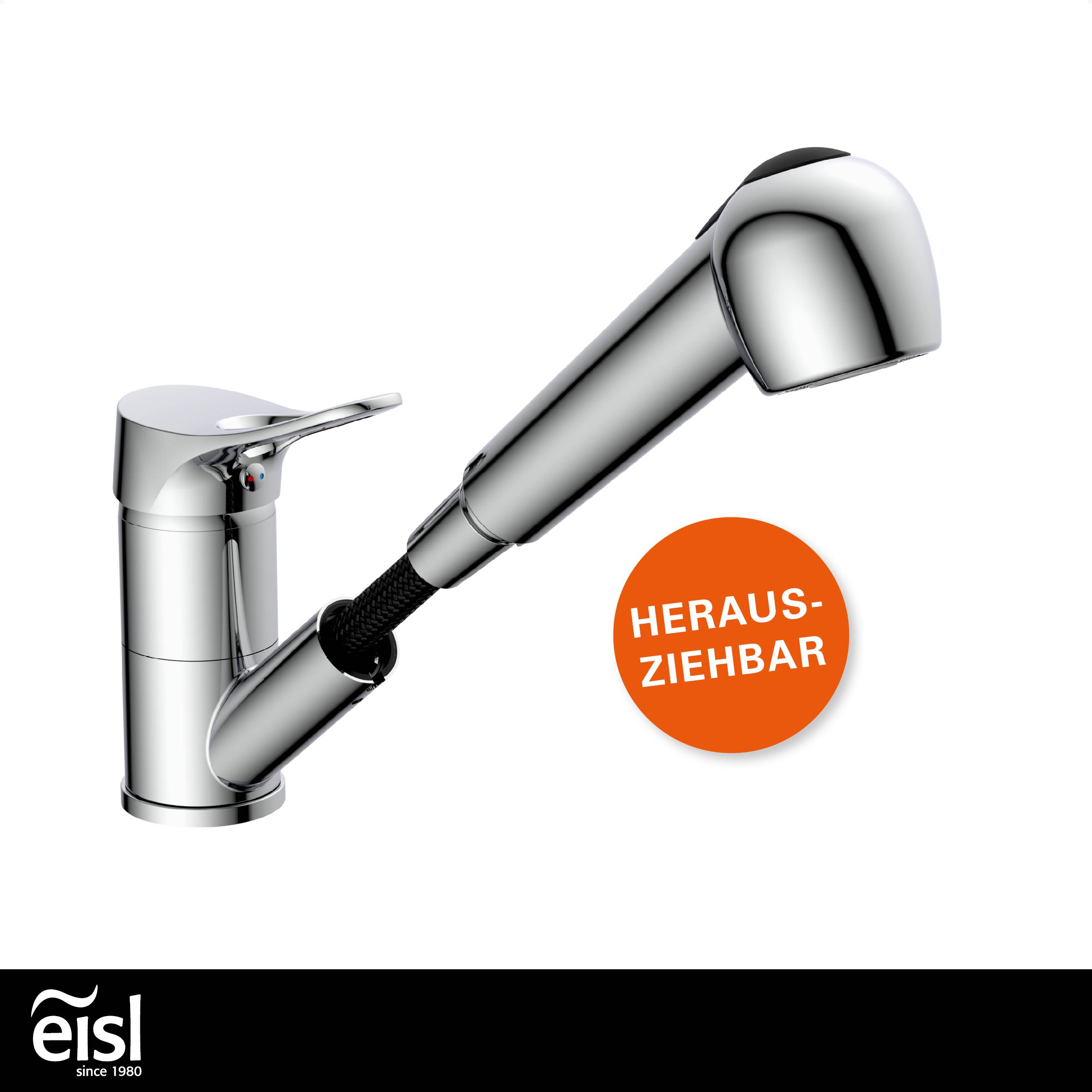 VERONA Spültischarmatur Niederdruck, Chrom, mit herausziehbarer Geschirrbrause