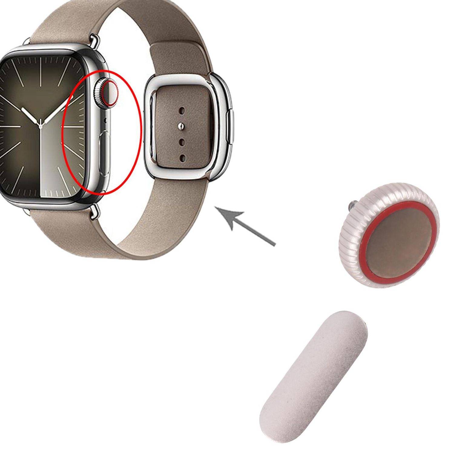 Für Apple Watch Series 9 41/45mm LTE Crown Nut & Power Button Set Starlight