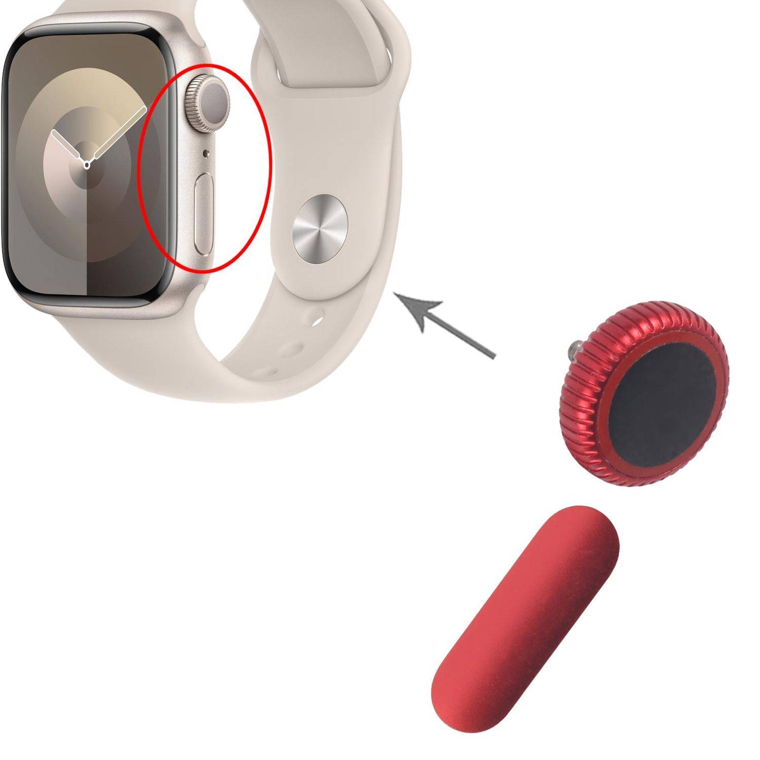 Für Apple Watch Series 9 41/45mm GPS Crown Nut & Power Button Set Rot