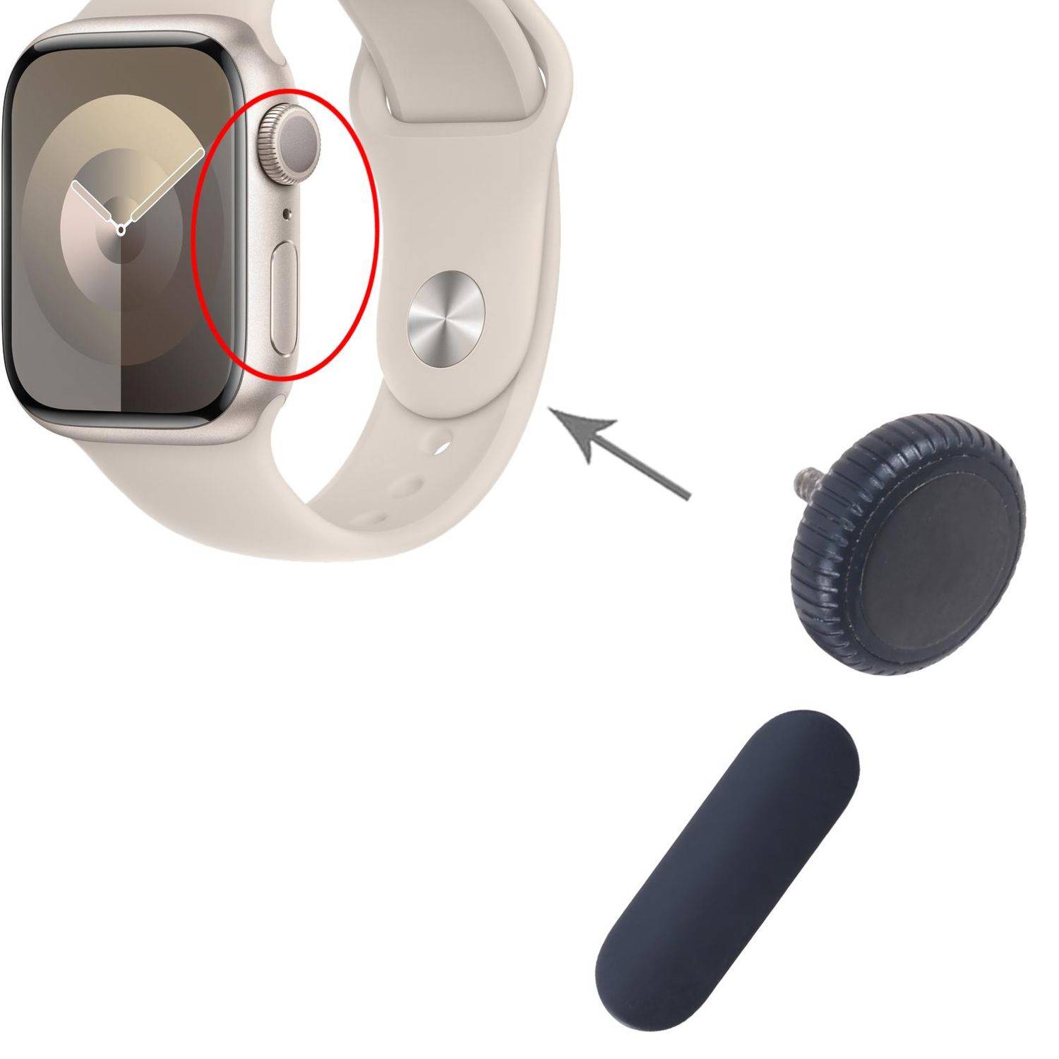 Für Apple Watch Series 9 41/45mm GPS Crown Nut & Power Button Set Midnight