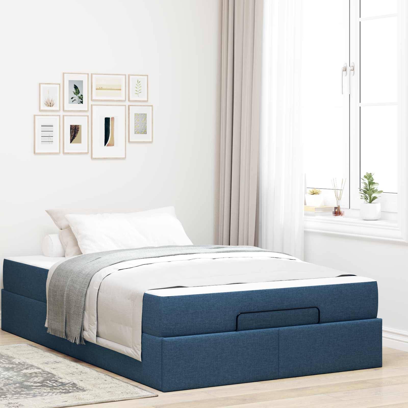 vidaXL Bettgestell mit Matratze 2 pcs Blau Stoff
