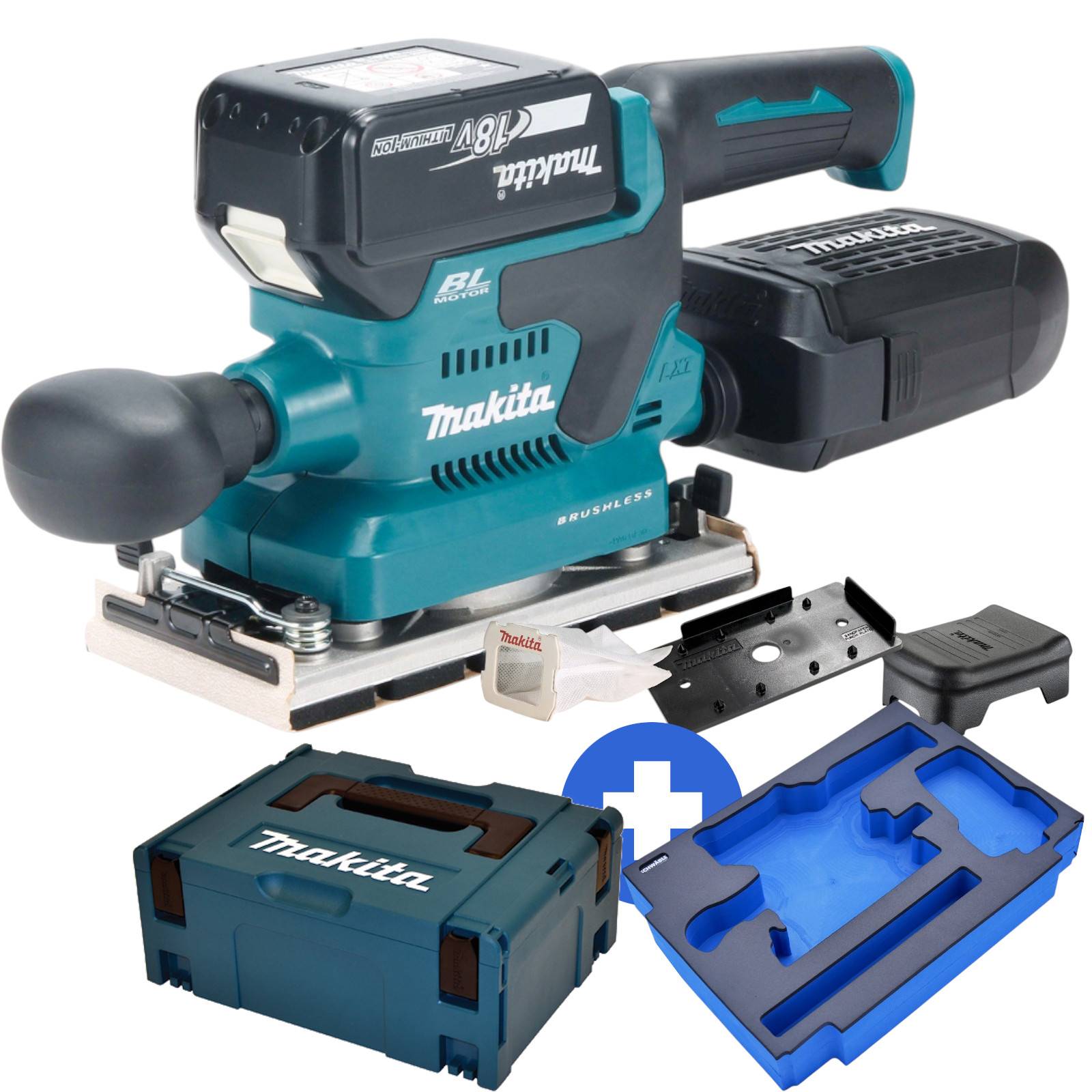 Makita Akku-Schwingschleifer 18V DBO382SZ + Schwäble Schaumstoffeinlage