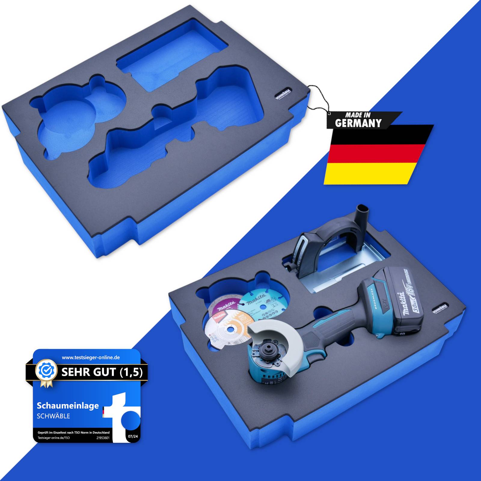 Makita Akku-Winkelschleifer 18V DMC300SZ 76mm + Schwäble Schaumstoffeinlage