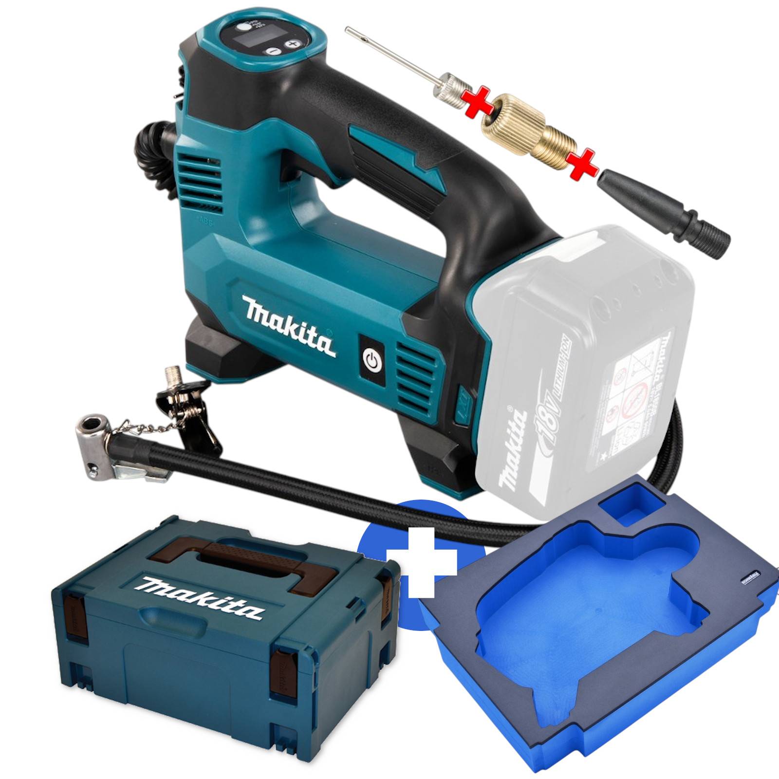 Makita Akku-Kompressor 18V DMP180SZ 8,3bar + Schwäble Schaumstoffeinlage