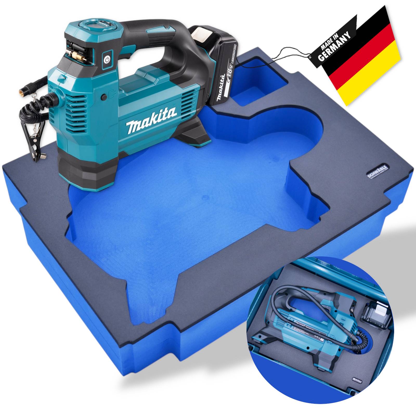 Makita Akku-Kompressor 18V DMP180SZ 8,3bar + Schwäble Schaumstoffeinlage