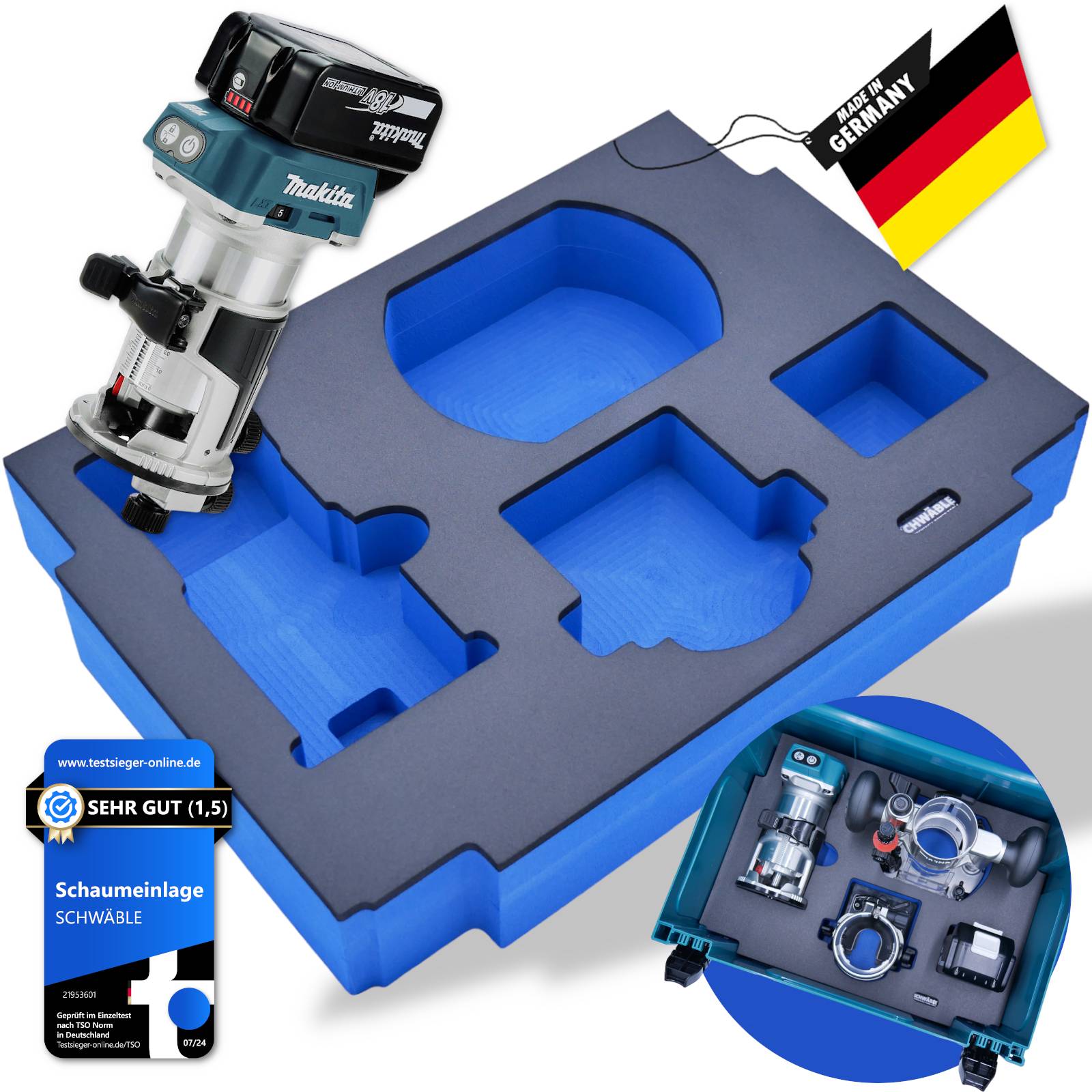 Makita Akku-Multifräse Oberfräse 18V DRT50SZJX2 + Schwäble Schaumstoffeinlage