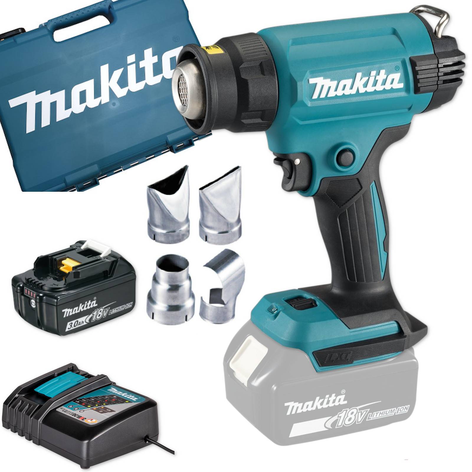 Makita Heißluftgebläse 18V DHG181RF1K + Akkupack + Schnellladegerät DC18RC