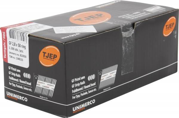 TJEP 34° Rundkopf Streifennägel GF28/50mm Rillennagel feuerverzinkt Handybox 1,2M