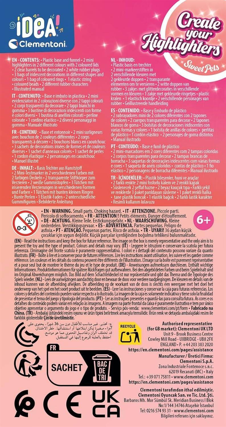 Clementoni 18875 - Idea Create Your Highlighters: Sweet Pets Textmarker-Kreationen