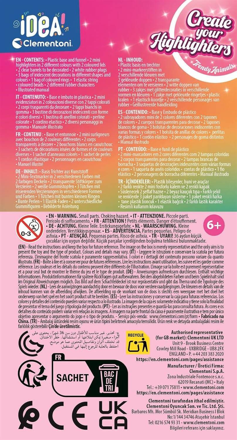 Clementoni 18874 - Idea Create Your Highlighters: Trendy Animals Textmarker-Kreationen