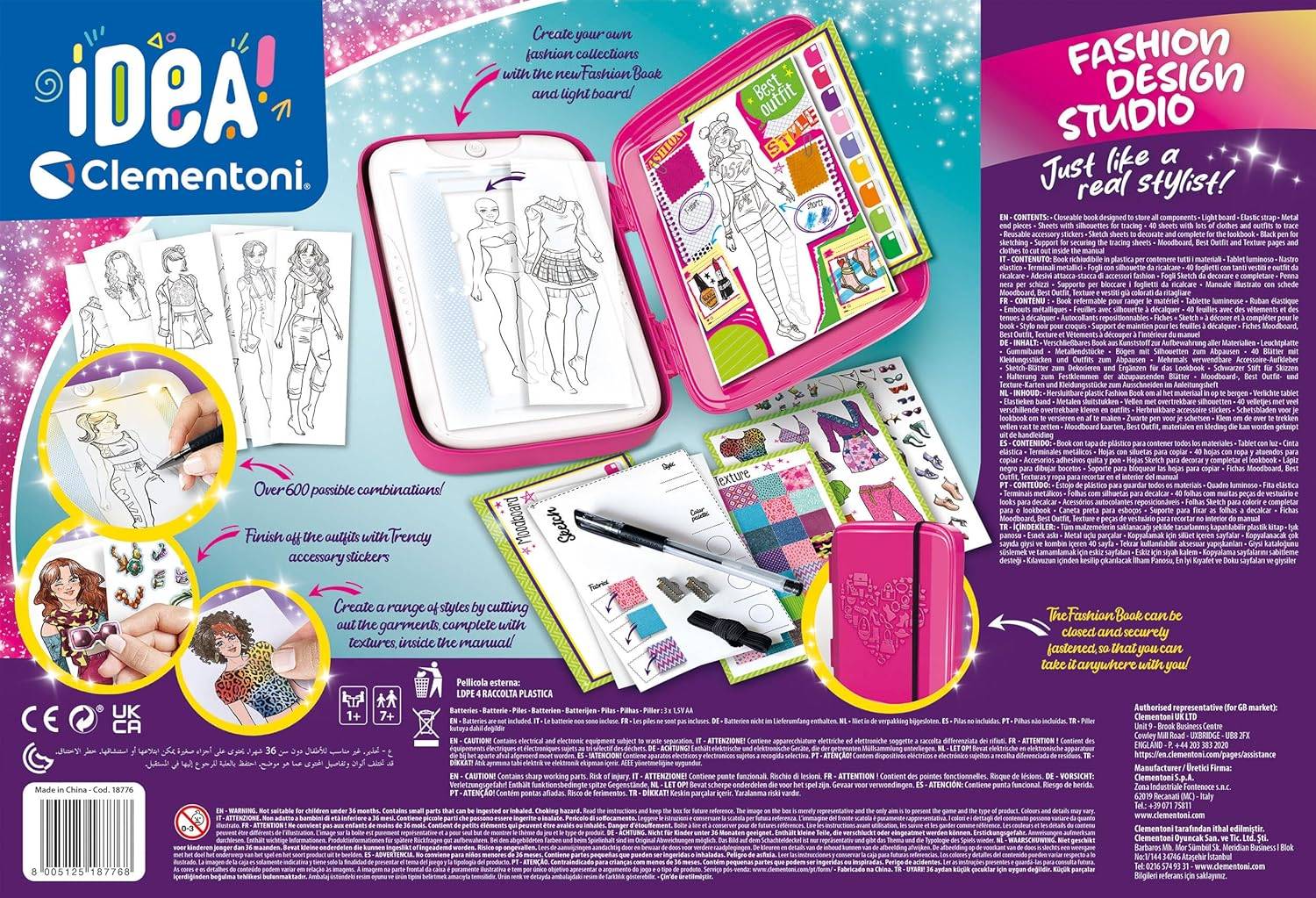 Clementoni 18776 - Idea Fashion Design Studio - Leuchttafel zum Zeichnen