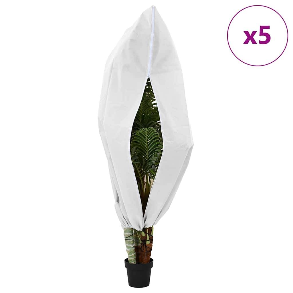 Ein getopfter Topf mit einer weißen Frostschutztasche bedeckt. Ein violetter Kreis mit „x5