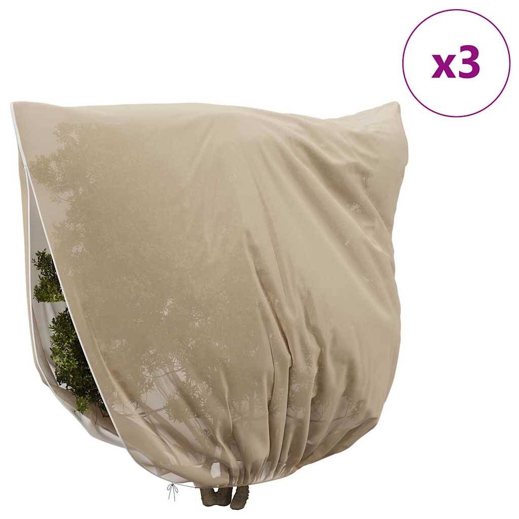 Eine beige Pflanzenschutzhülle, die für Frostschutz konzipiert ist und teilweise sichtbare Vegetation darunter zeigt. Die Hülle ist mit 'x3' gekennzeichnet.