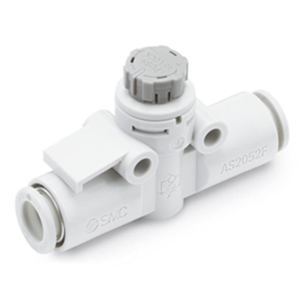 SMC Drosselrückschlagventil AS1002F-06A - PBT/Messing - Schlauch-Außen-Ø 6 mm - Mit Druckverriegelung - Preis per Stück