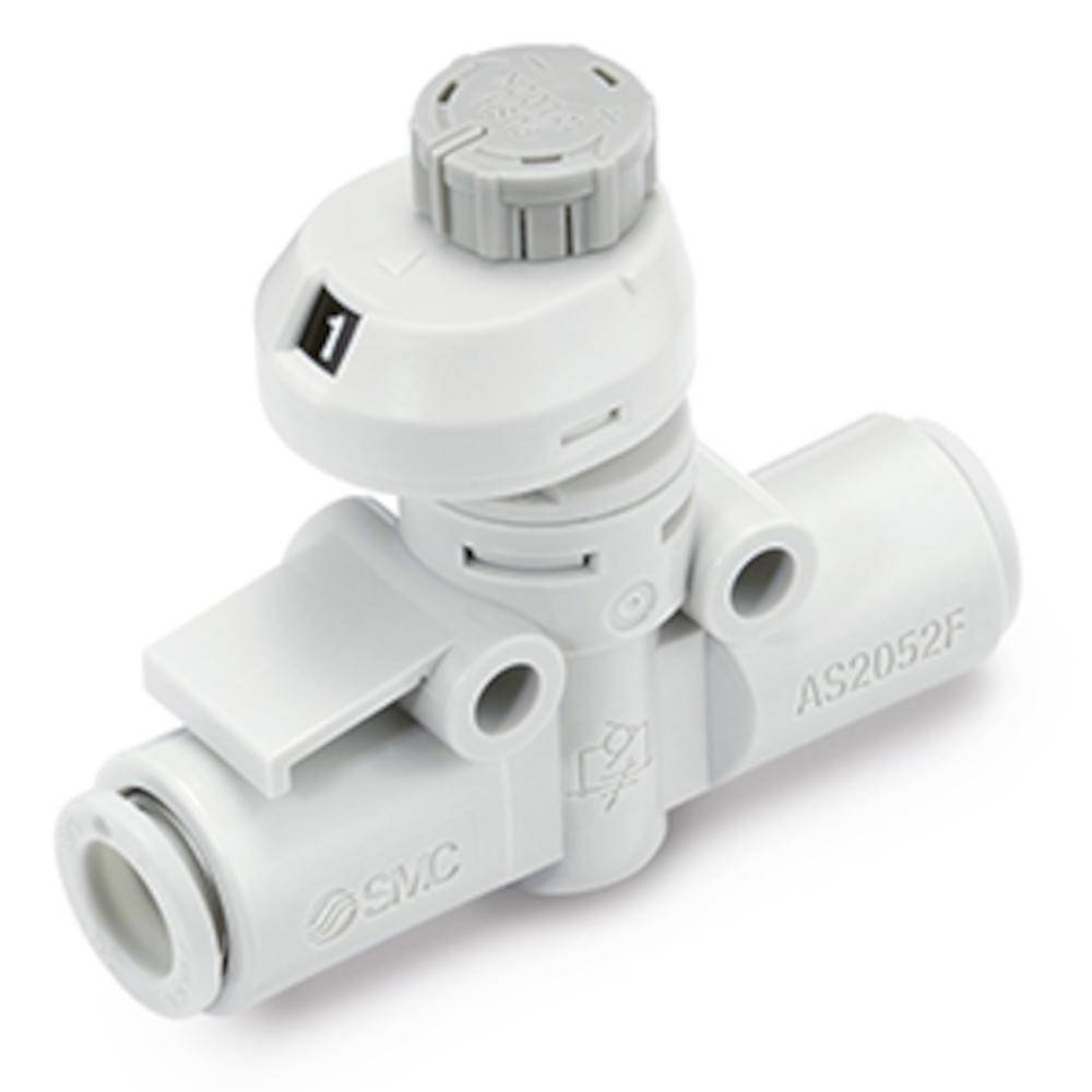 SMC Drosselrückschlagventil AS2052FS-08 - PBT/Messing - Schlauch-Außen-Ø 8 mm - Mit Ziffernanzeige - Preis per Stück