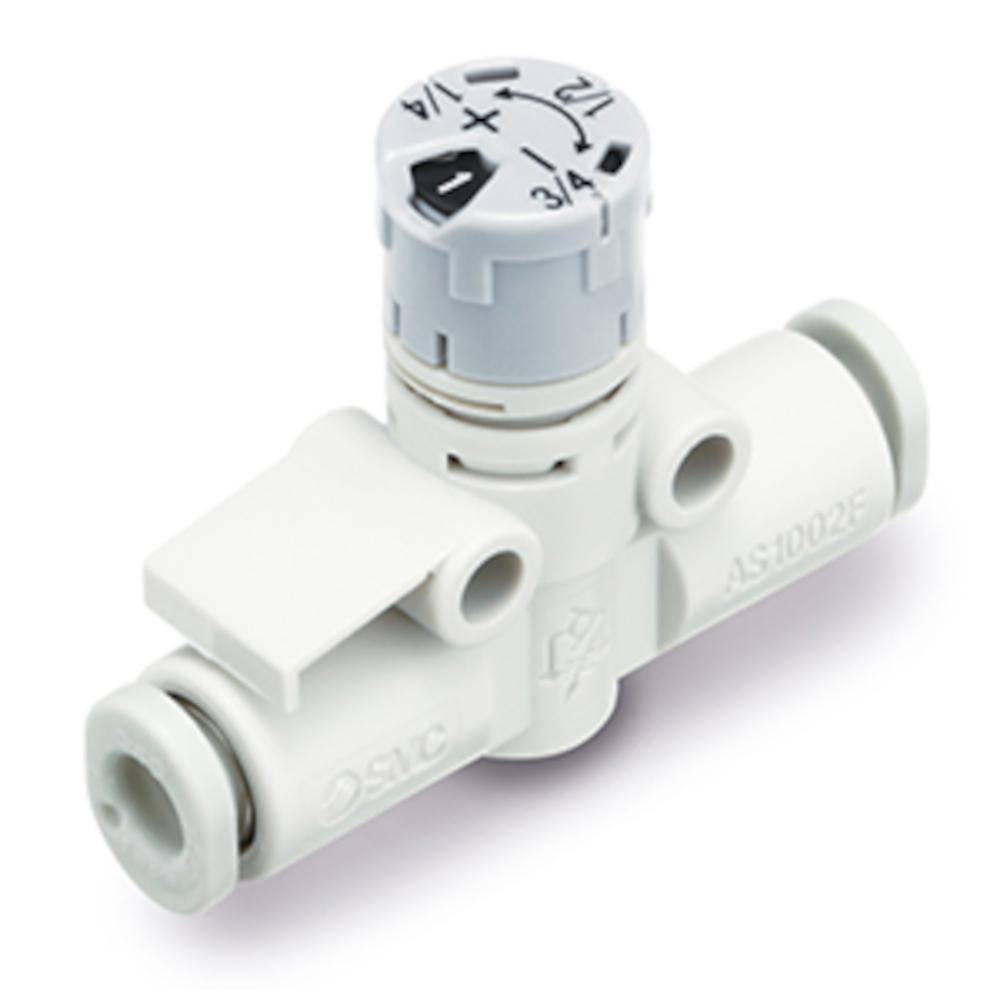 SMC Drosselrückschlagventil AS2002FS-04A - PBT/Messing - Schlauch-Außen-Ø 4 mm - Mit Druckverriegelung und Ziffernanzeige - Preis per Stück