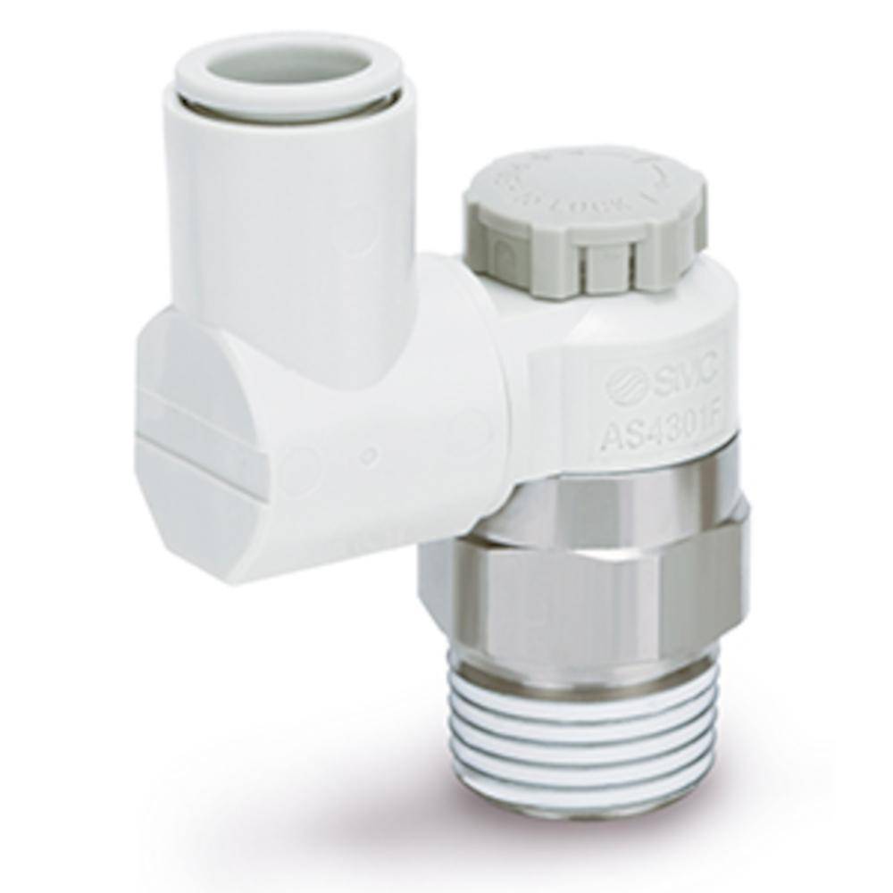 SMC Drosselrückschlagventil AS3301F-03-08SA - Messing/PBT - max. 10 bar - Schlauch-Außen-Ø 8 mm - Gewinde R 3/8" - mit Druckverriegelung und PTFE-B