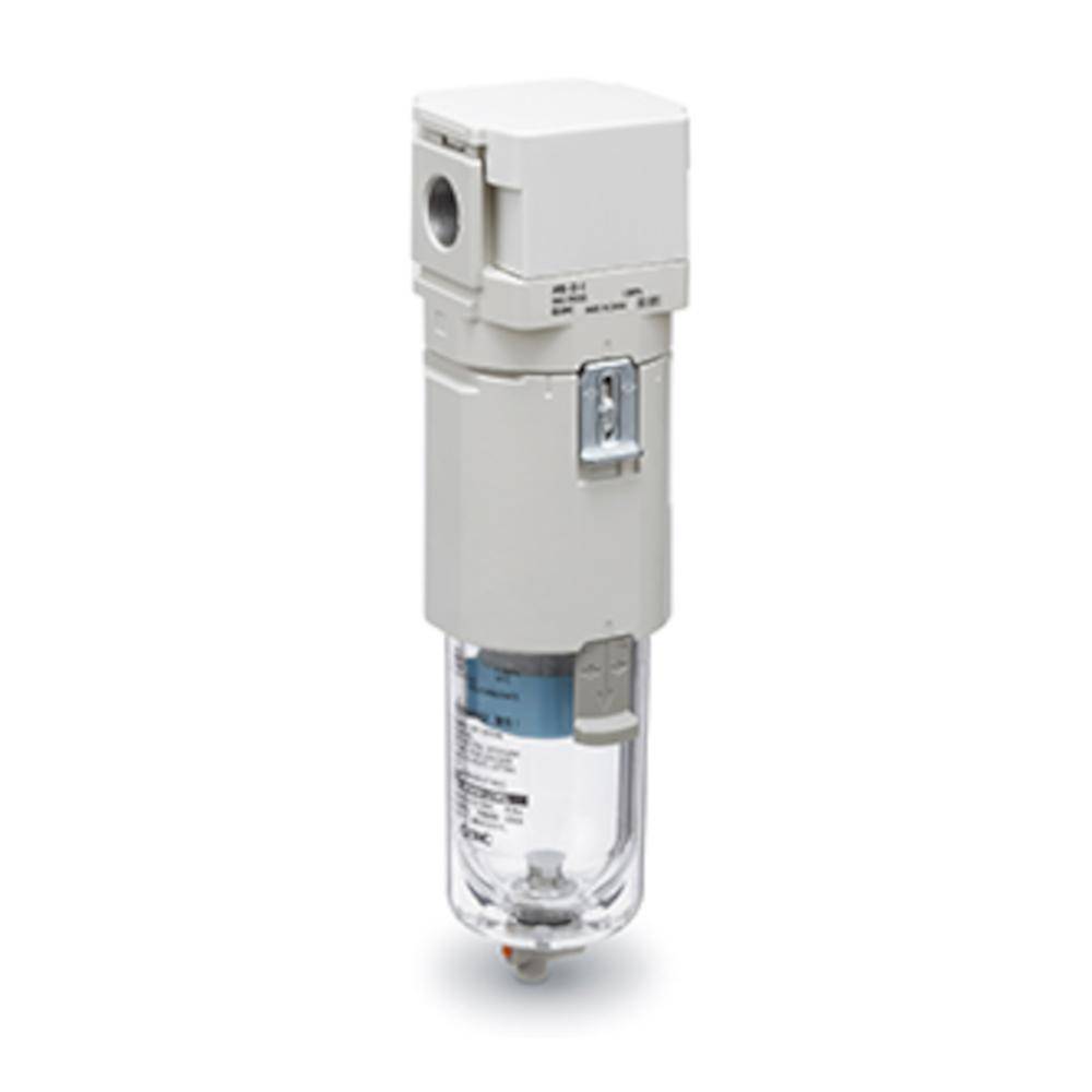 SMC Mikrofilter AM30-F02-L-D - Baugröße 30 - Anschluss G 1/4" - Filterfeinheit 0,1 μm - max. Durchfluss 750 l/min - Wartungsanzeige für visuelle