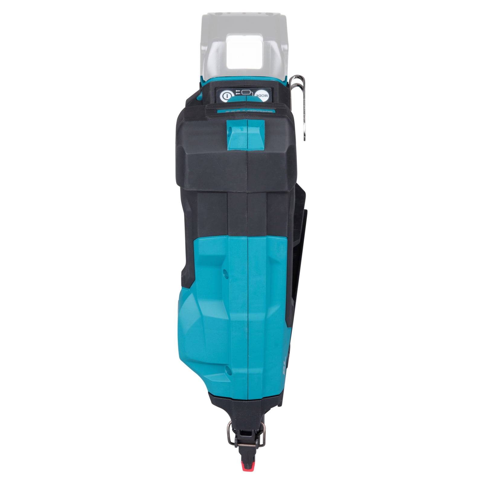 Eine Draufsicht einer türkisfarbenen und schwarzen industriellen Maschinenkomponente mit digitalem Display und Tasten, konzipiert für technische Anwendungen.