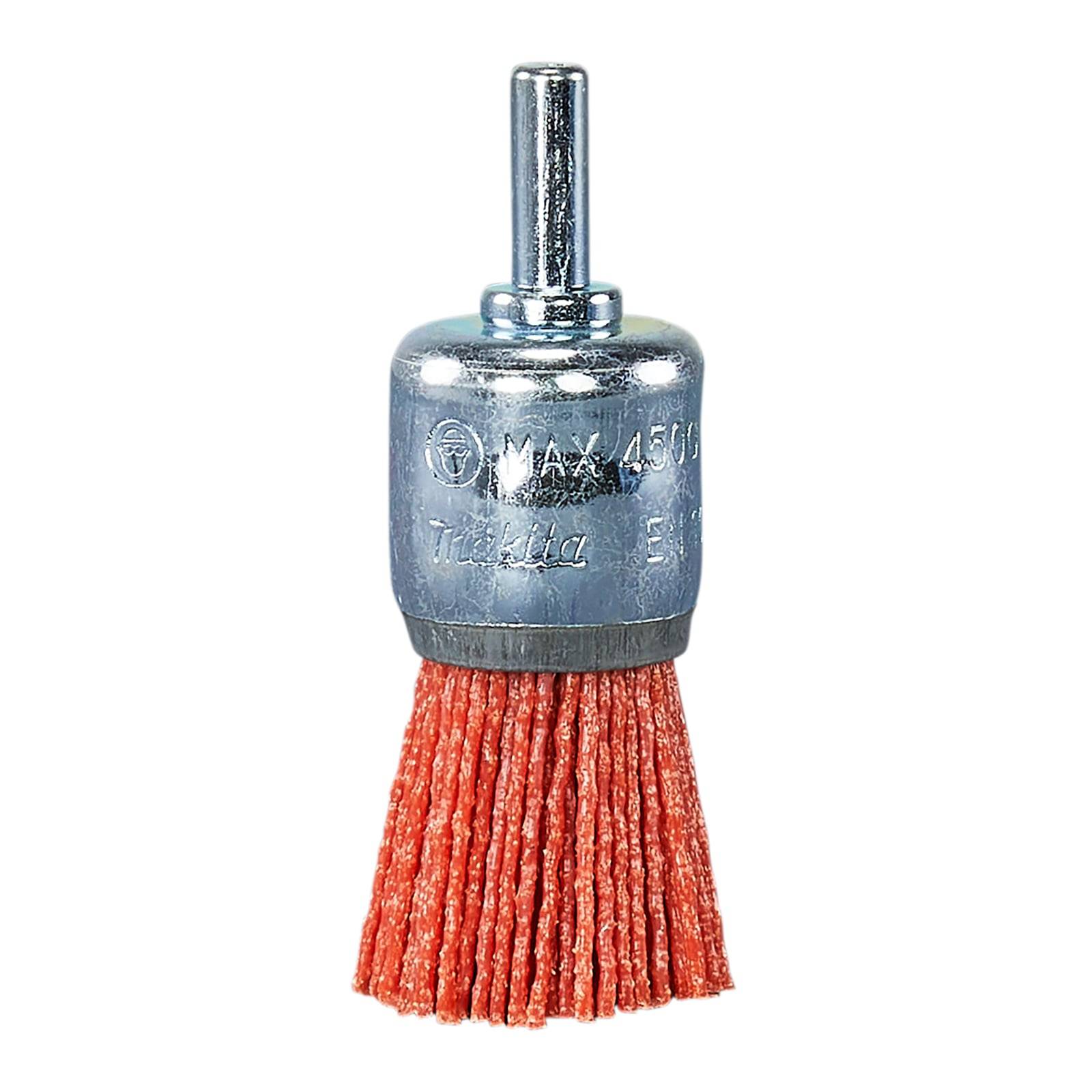 Ein Metallbohraufsatz mit roten Borsten, beschriftet mit „Max 4500 U/min