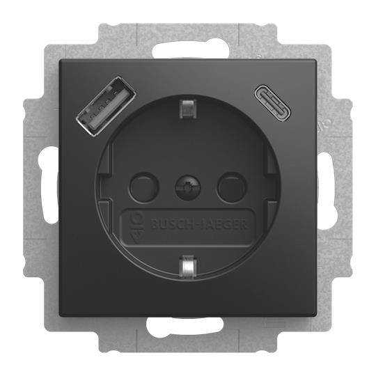BJ SCHUKO schwarz matt 20 EUCB2USBAC-915 USB-Steckdosen-Einsatz Safety+m.USB A/C Install.Baumaterial
