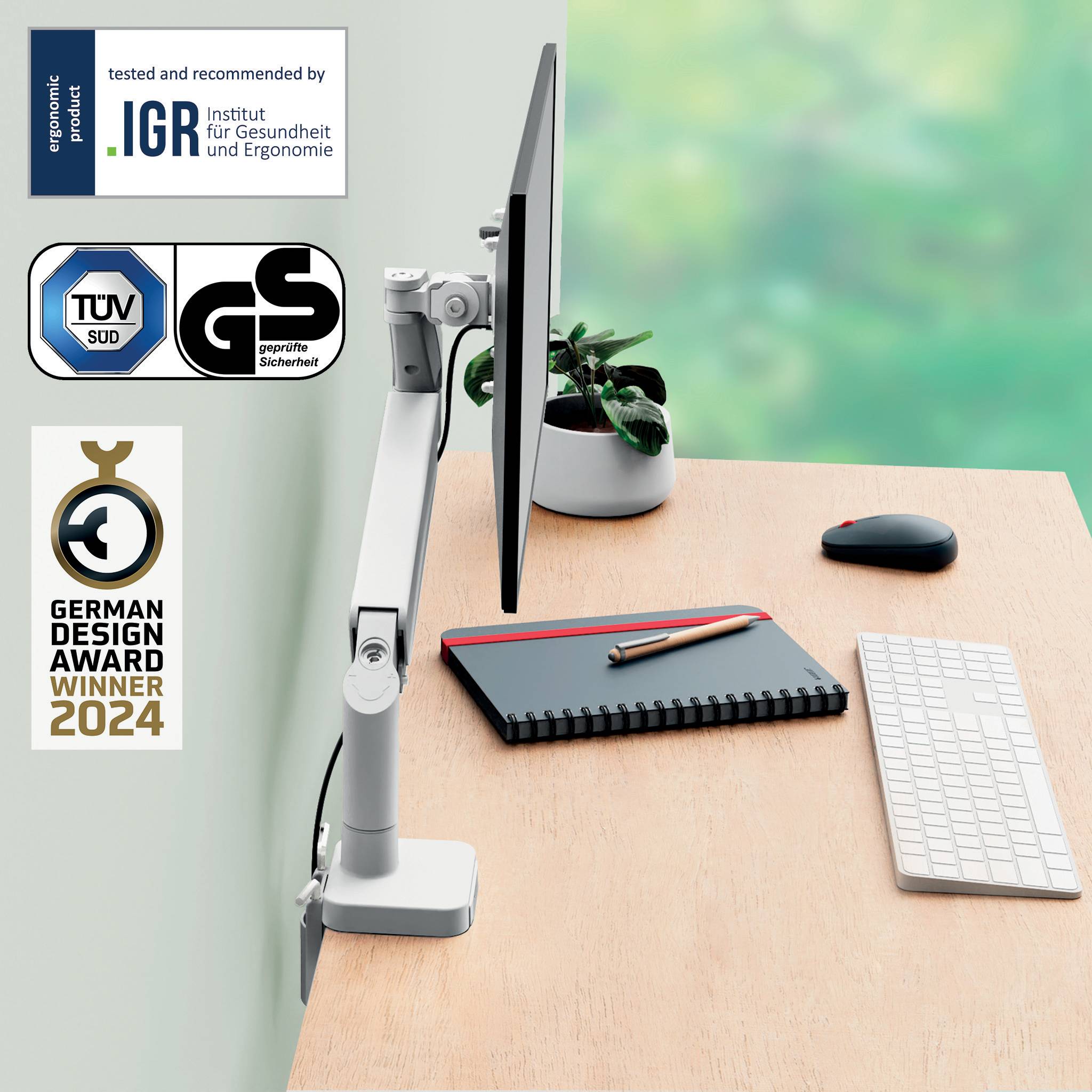 Esselte Leitz Monitor-Halterung Ergo 64890085 lichtgrau für 1 Monitor Tischklemme
