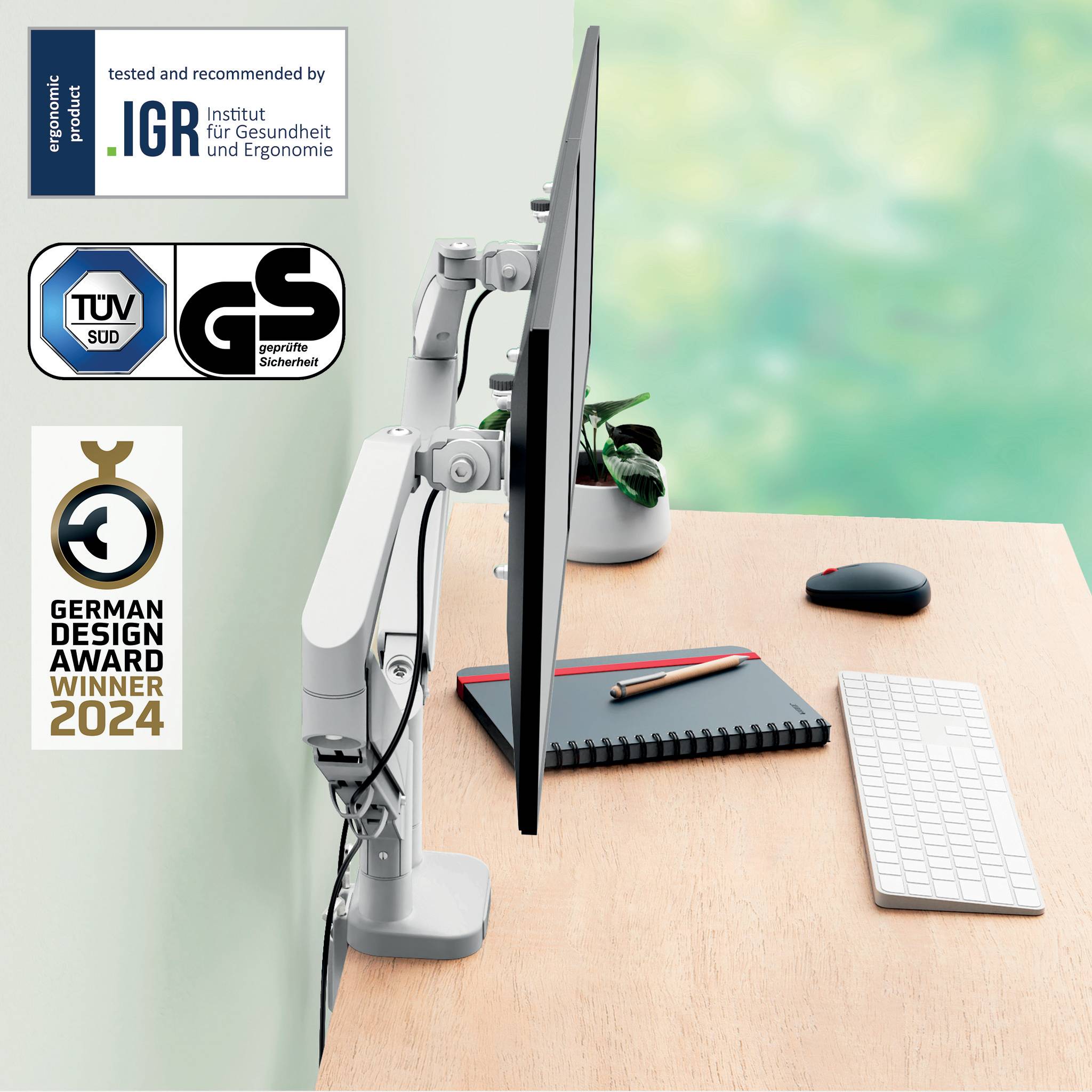 Esselte Leitz Monitor-Halterung Ergo 65370085 lichtgrau für 2 Monitore Tischklemme