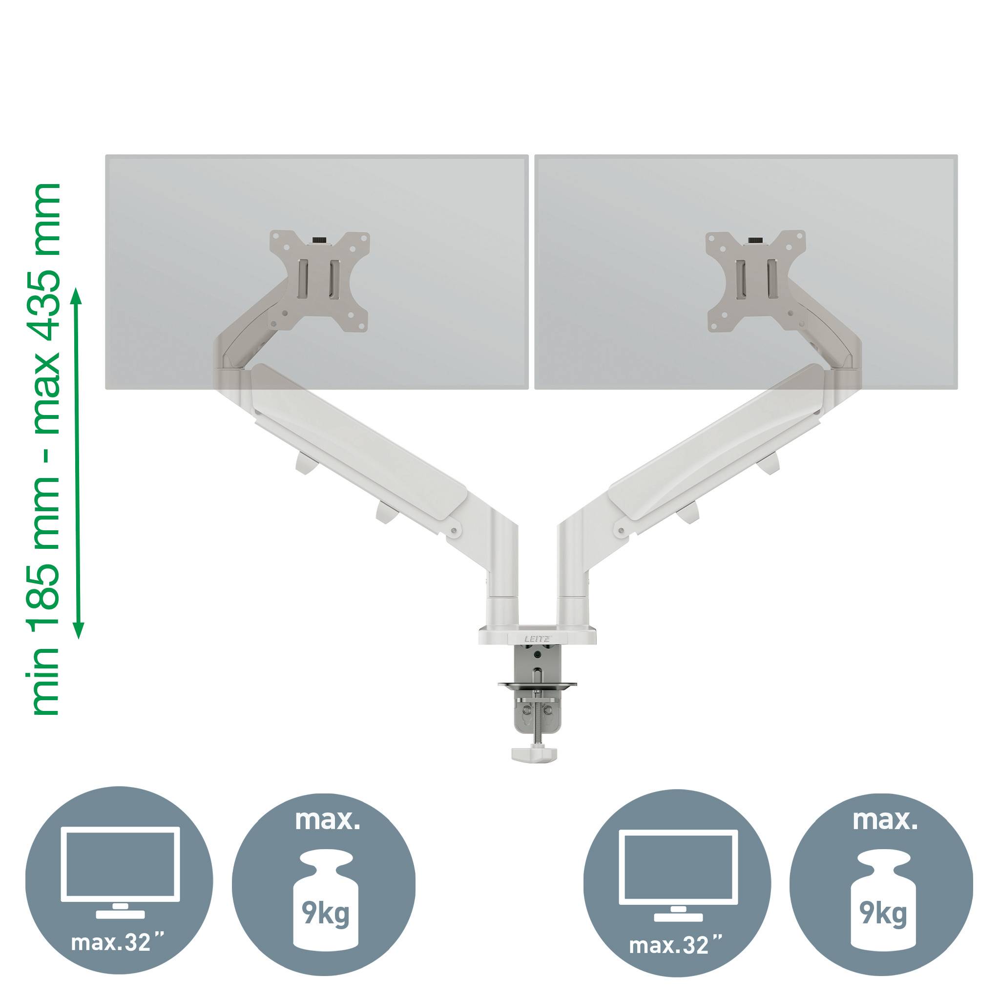 Esselte Leitz Monitor-Halterung Ergo 65370085 lichtgrau für 2 Monitore Tischklemme