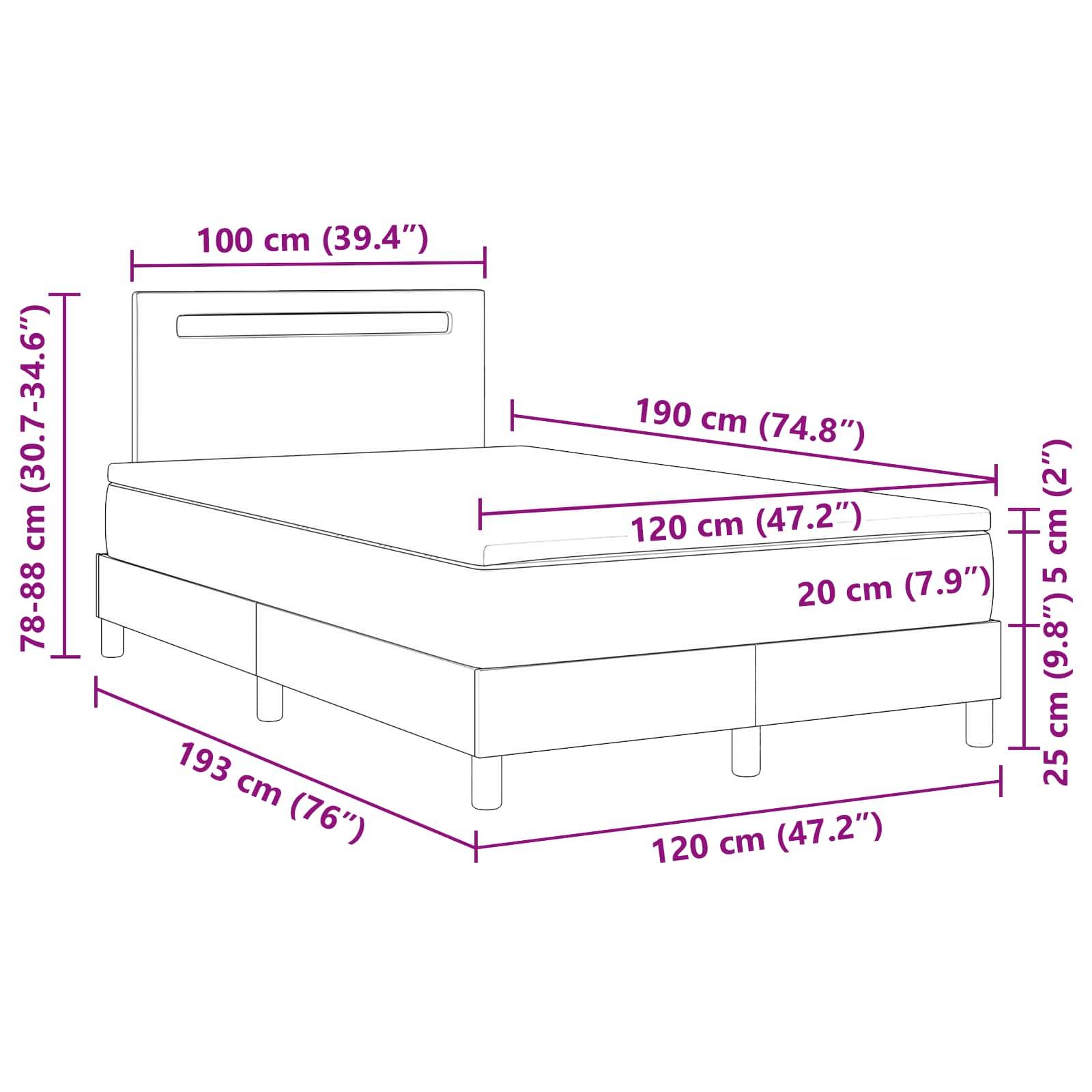 Illustration eines Bettes mit Abmessungen: Breite 120 cm (47,2