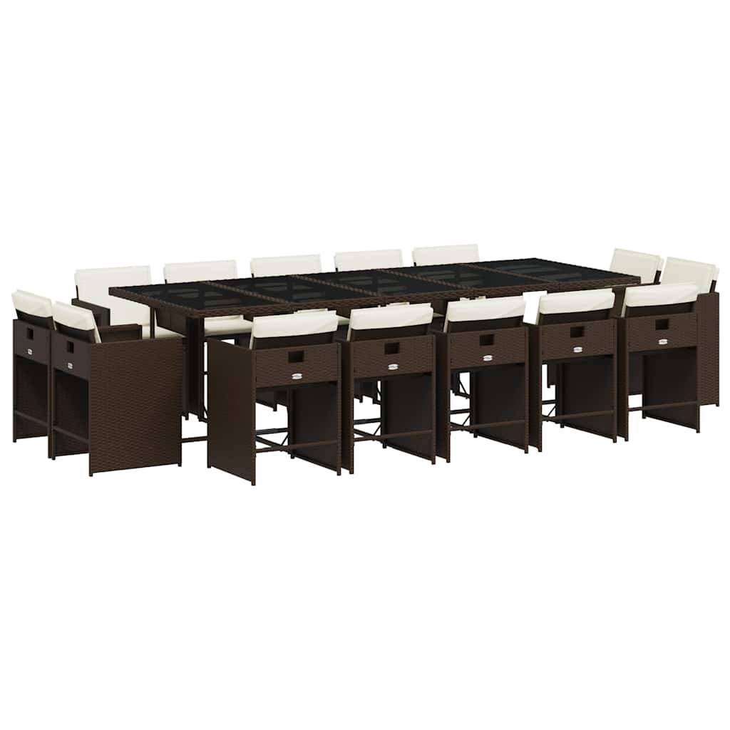 vidaXL 15-tlg. Garten-Essgruppe mit Kissen Braun Poly Rattan