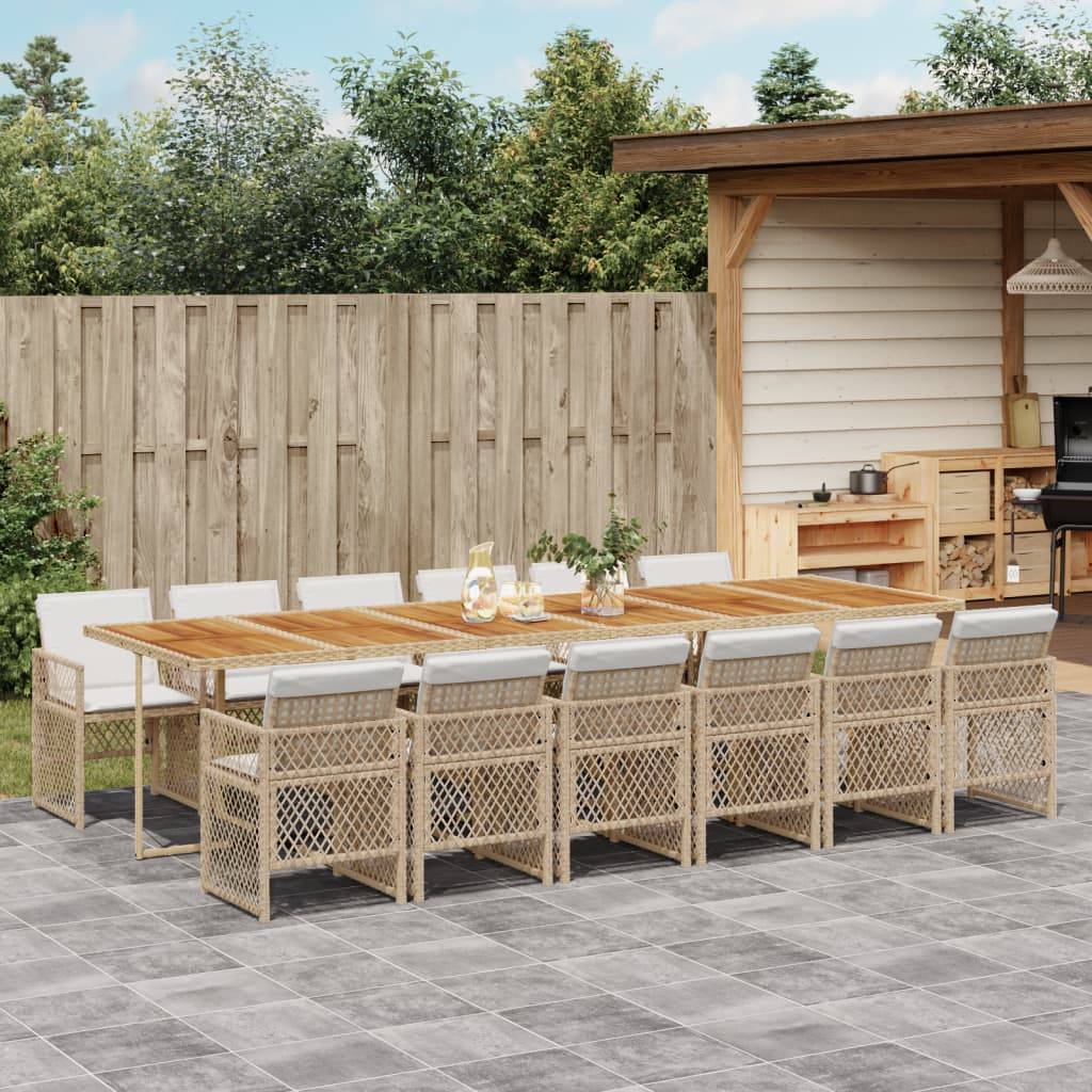 vidaXL 13-tlg. Garten-Essgruppe mit Kissen Beige Poly Rattan