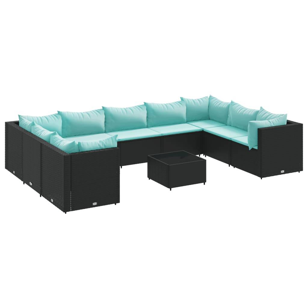 vidaXL 10-tlg. Garten-Lounge-Set mit Kissen Schwarz Poly Rattan