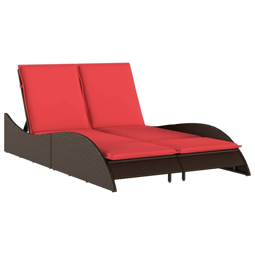 vidaXL Sonnenliege mit Kissen Braun 114x205x73 cm Poly Rattan