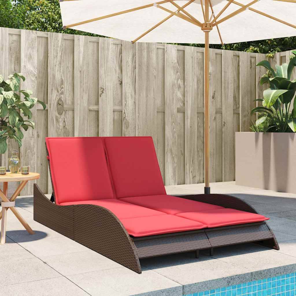 vidaXL Sonnenliege mit Kissen Braun 114x205x73 cm Poly Rattan