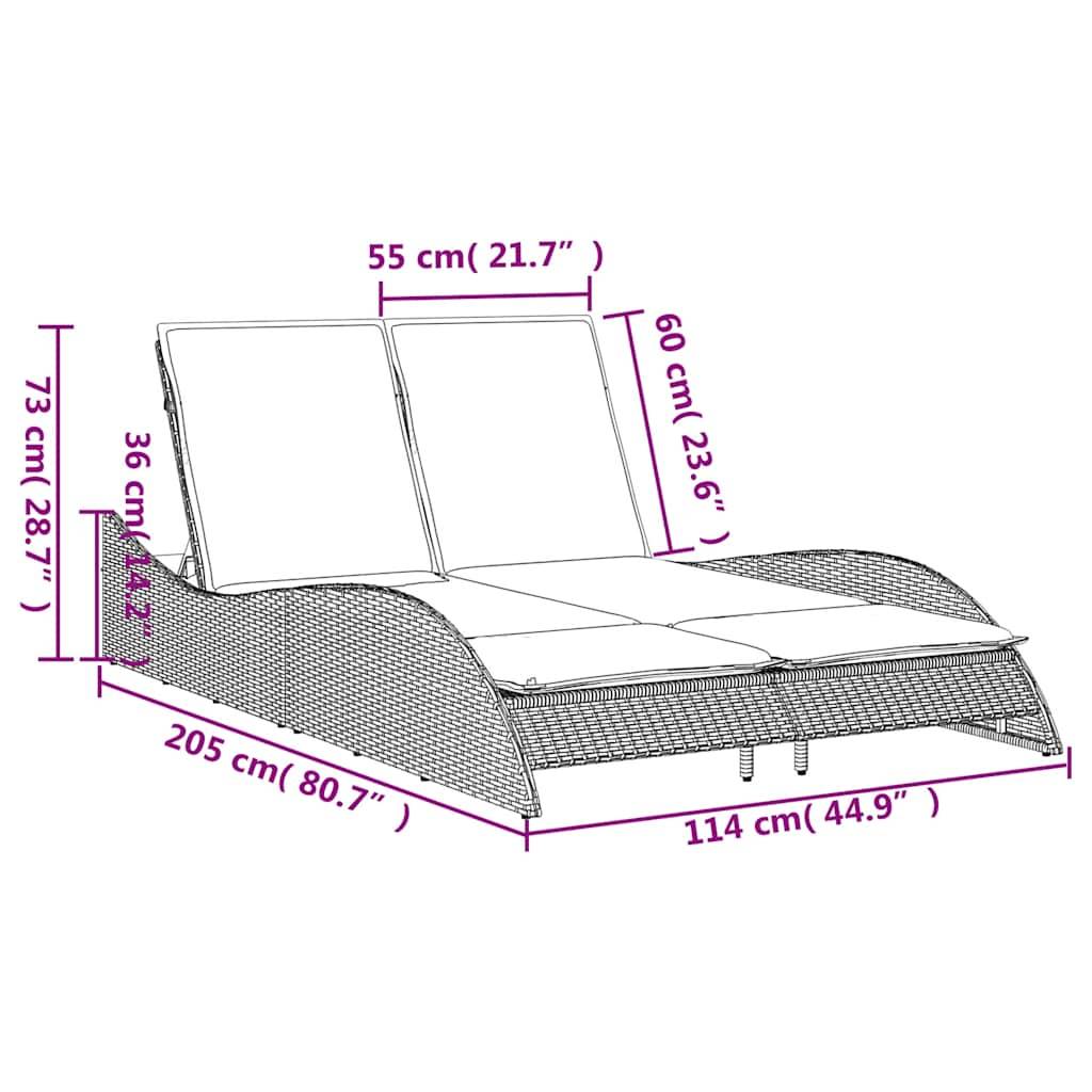 vidaXL Sonnenliege mit Kissen Braun 114x205x73 cm Poly Rattan