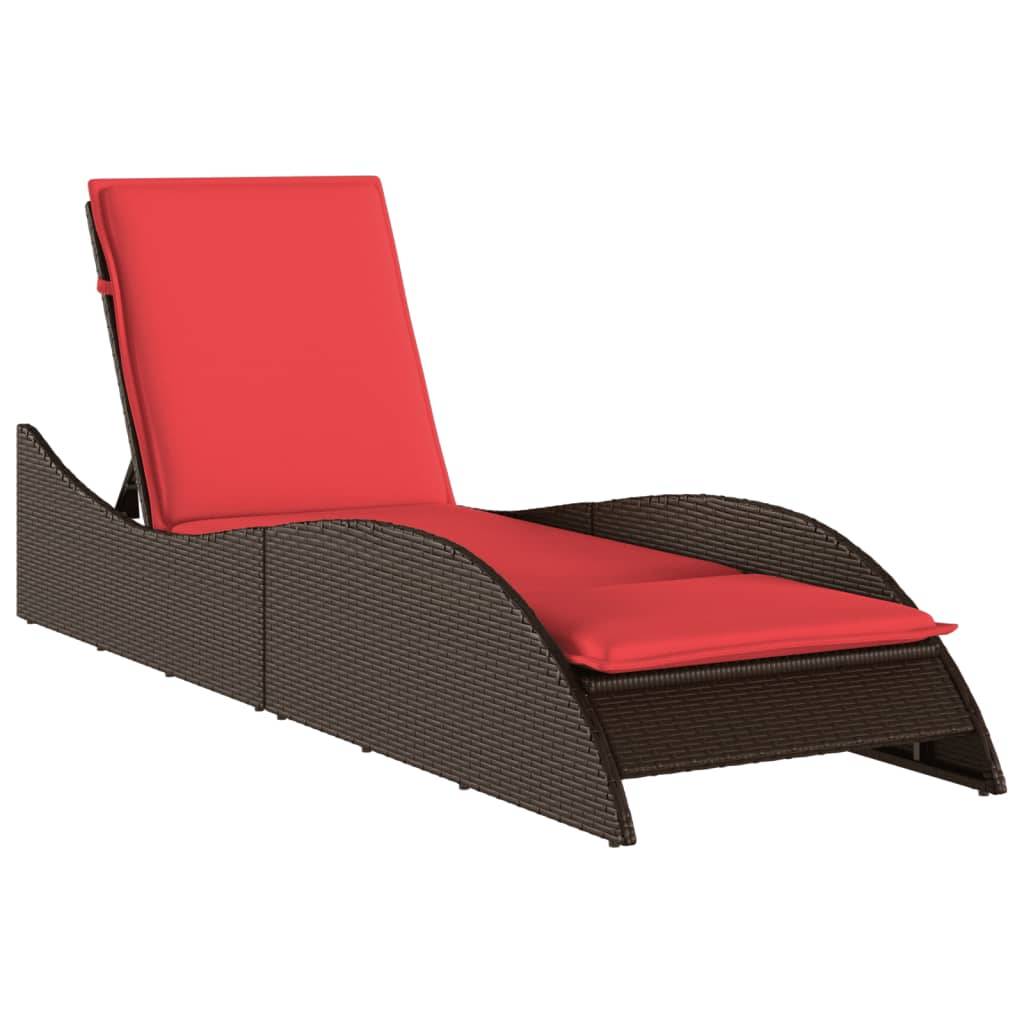 vidaXL Sonnenliege mit Kissen Braun 60x205x73 cm Poly Rattan