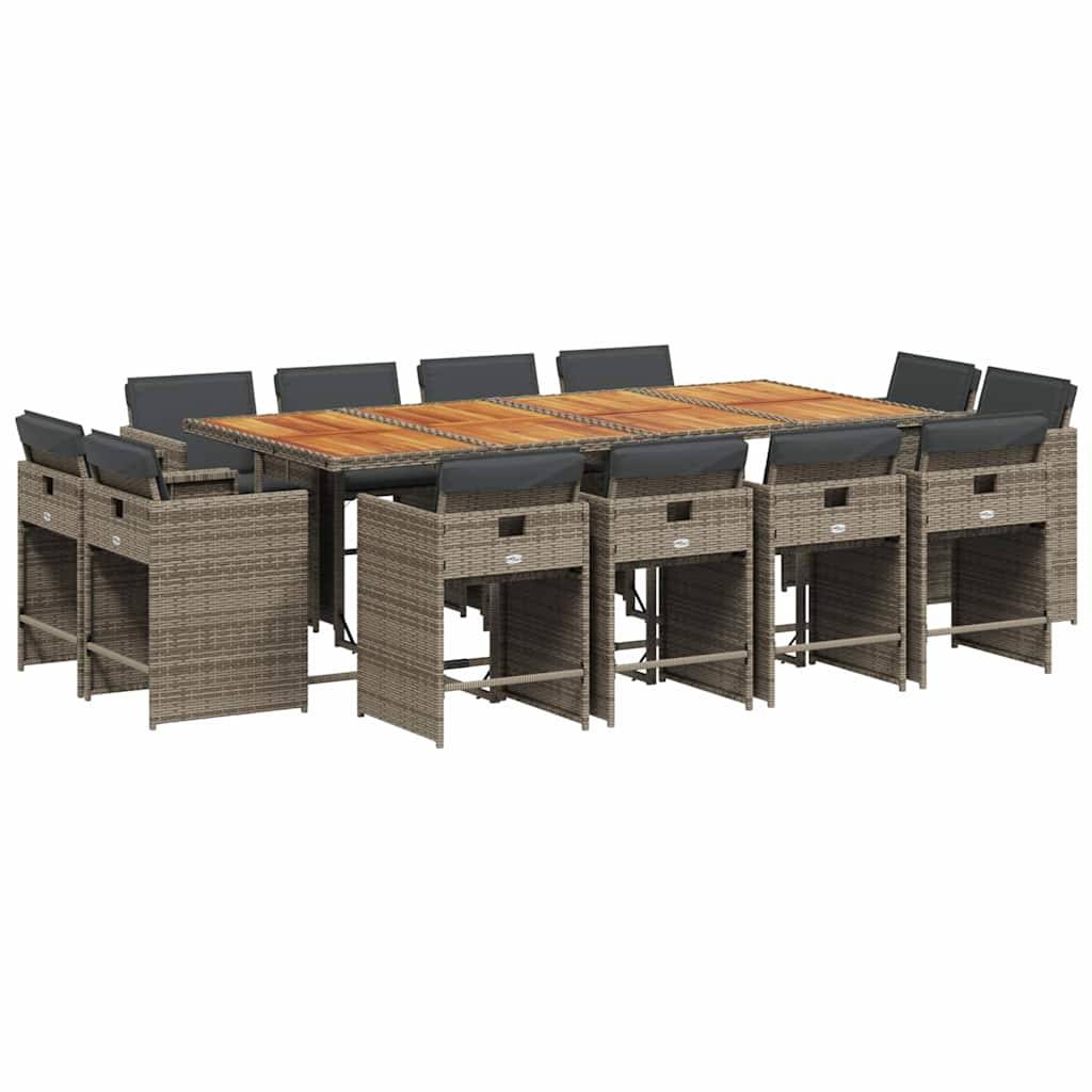 vidaXL 13-tlg. Garten-Essgruppe mit Kissen Grau Poly Rattan