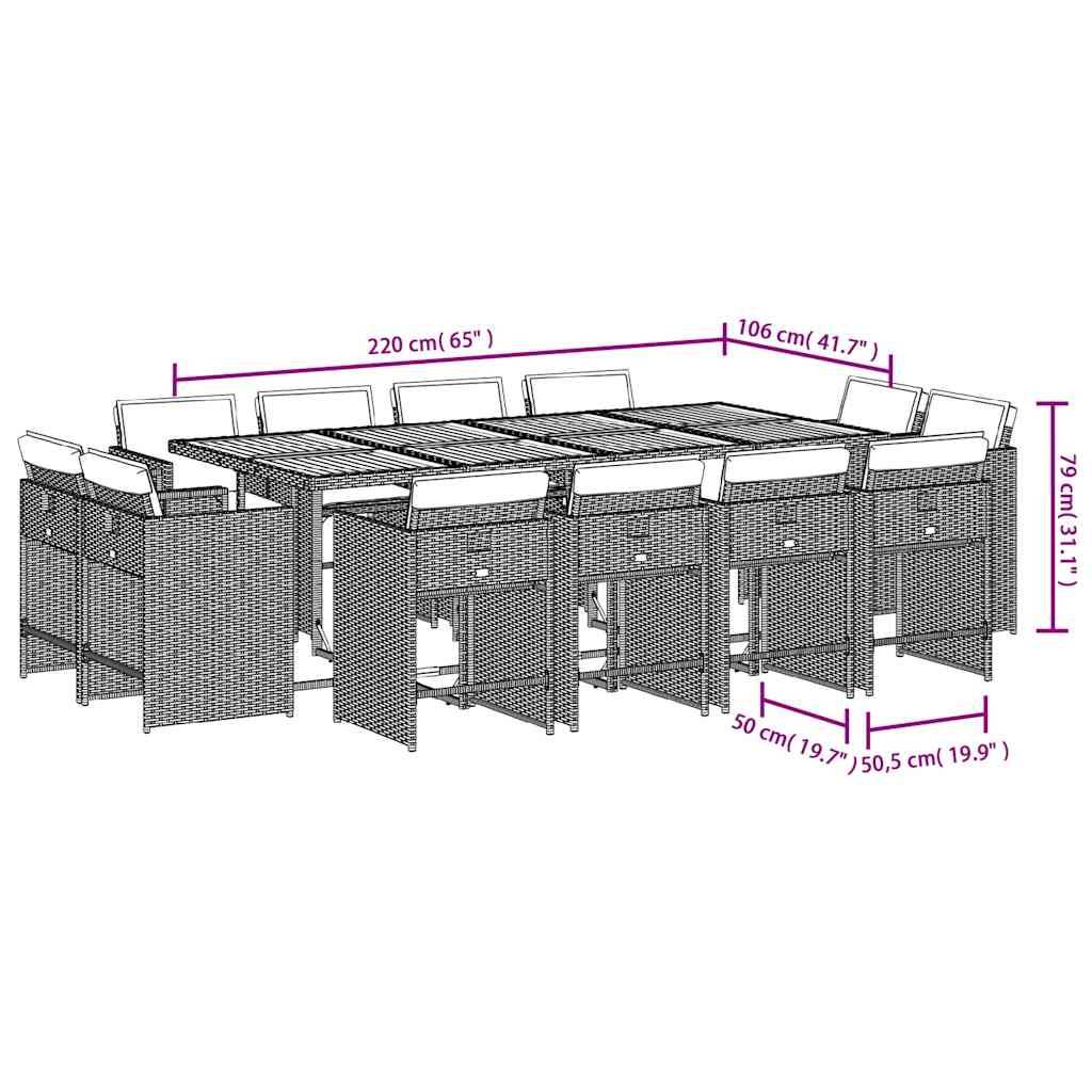 vidaXL 13-tlg. Garten-Essgruppe mit Kissen Grau Poly Rattan